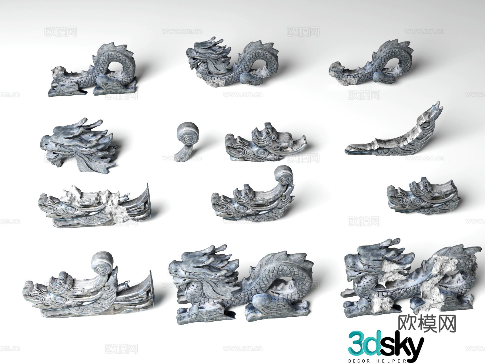 Chinese stone sculpture dragon head dragon sculpture 3d model