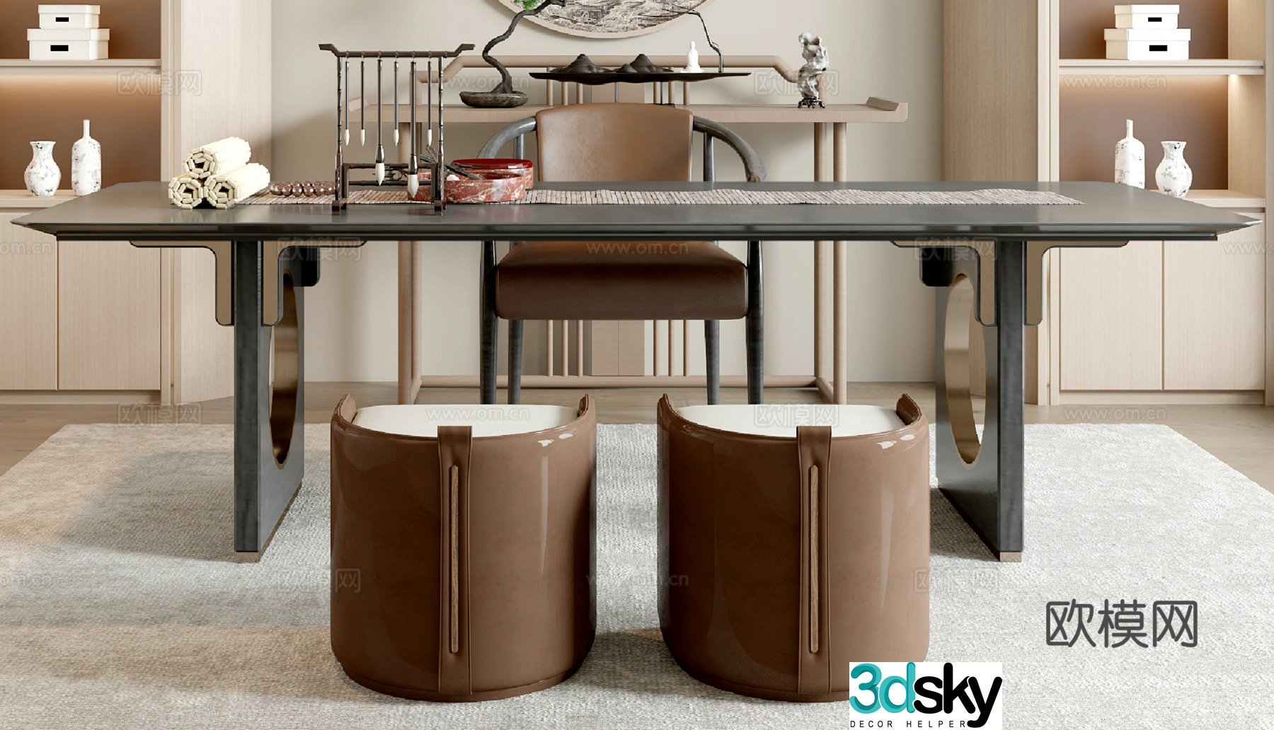 New Chinese style desk writing desk 3d model