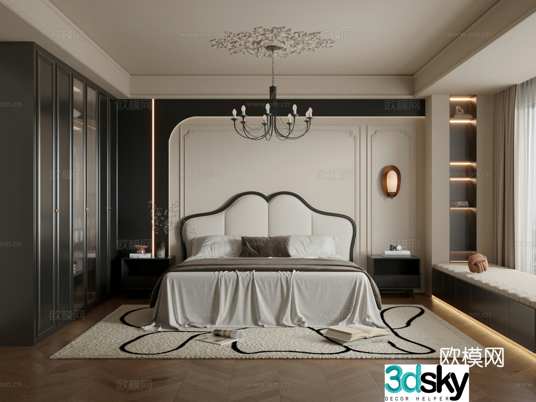 French retro bedroom master bedroom 3d model