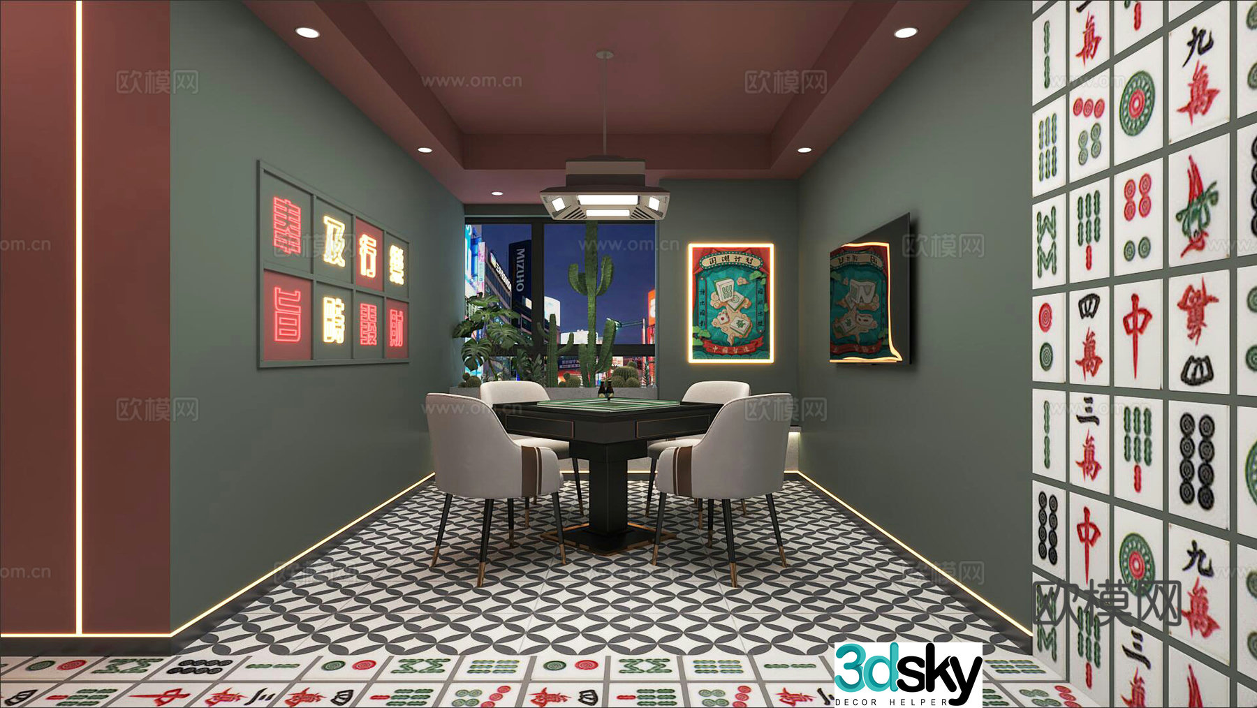 Modern chess and card room mahjong room 3d model