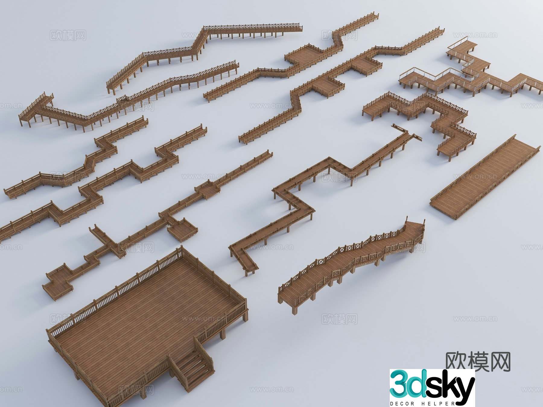 Wooden platform hydrophilic platform observation deck wooden plank road 3D model