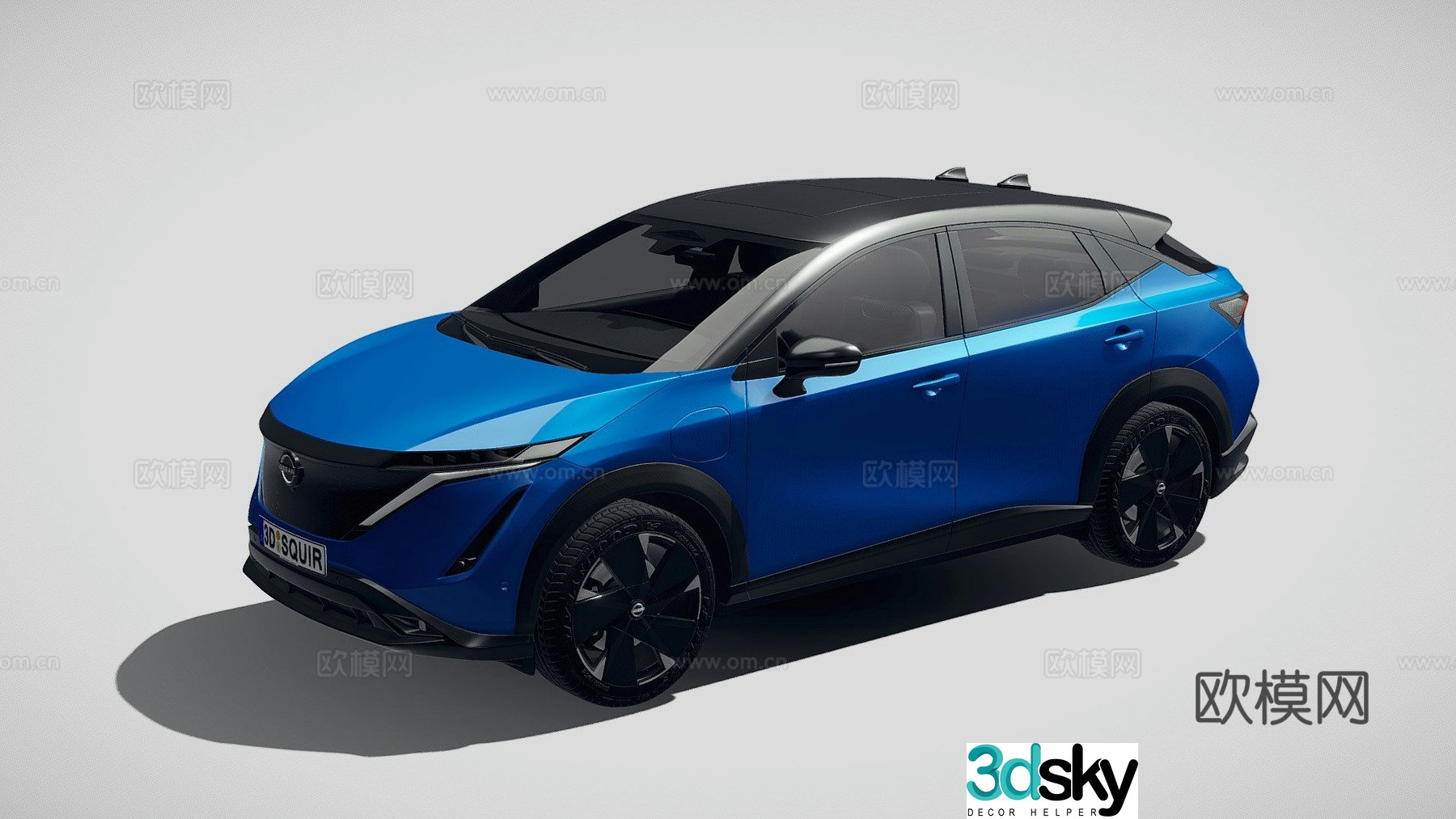 Blue car sedan motor vehicle 3d model