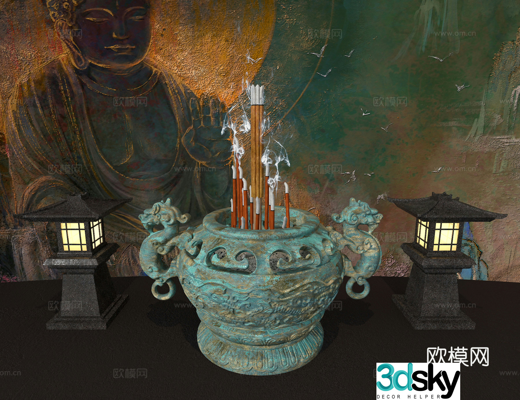 Chinese incense burner 3d model