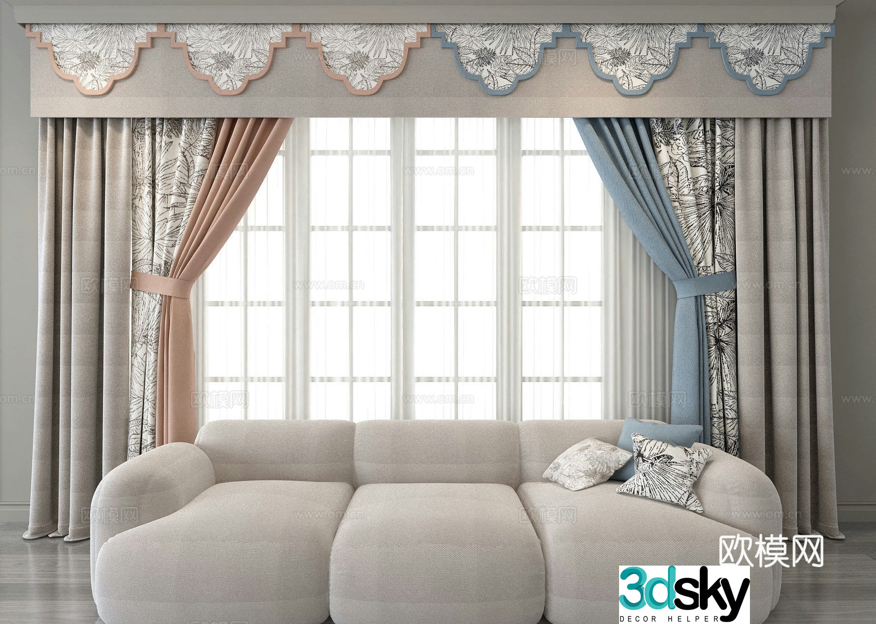 Modern color block curtain curtain head 3d model