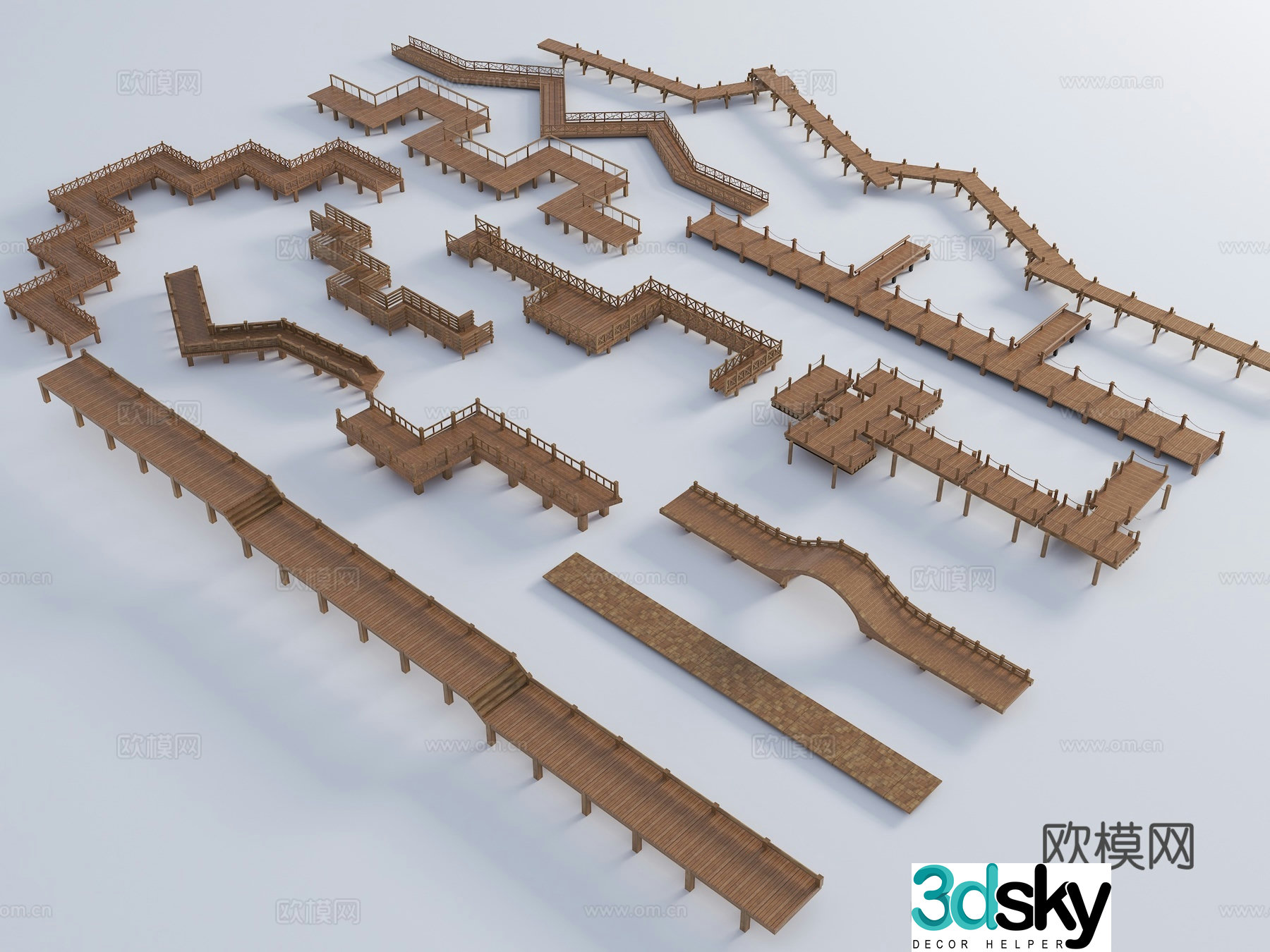 Wooden platform hydrophilic platform observation deck wooden plank road 3D model