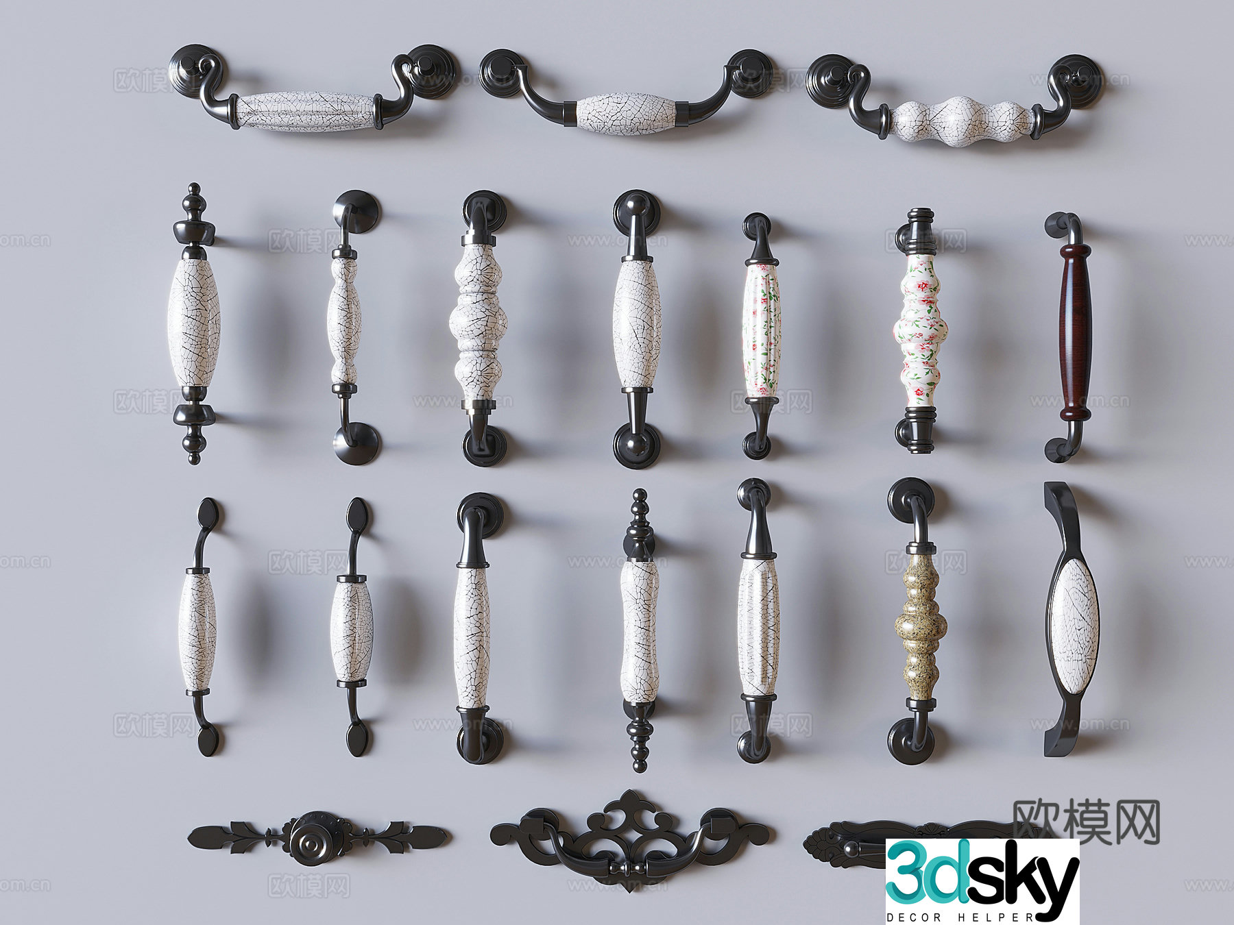 European door handle wardrobe door handle 3d model