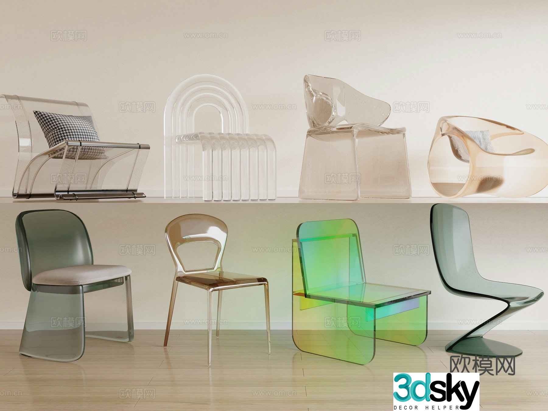 Modern Acrylic chair casual chair plastic chair 3D model