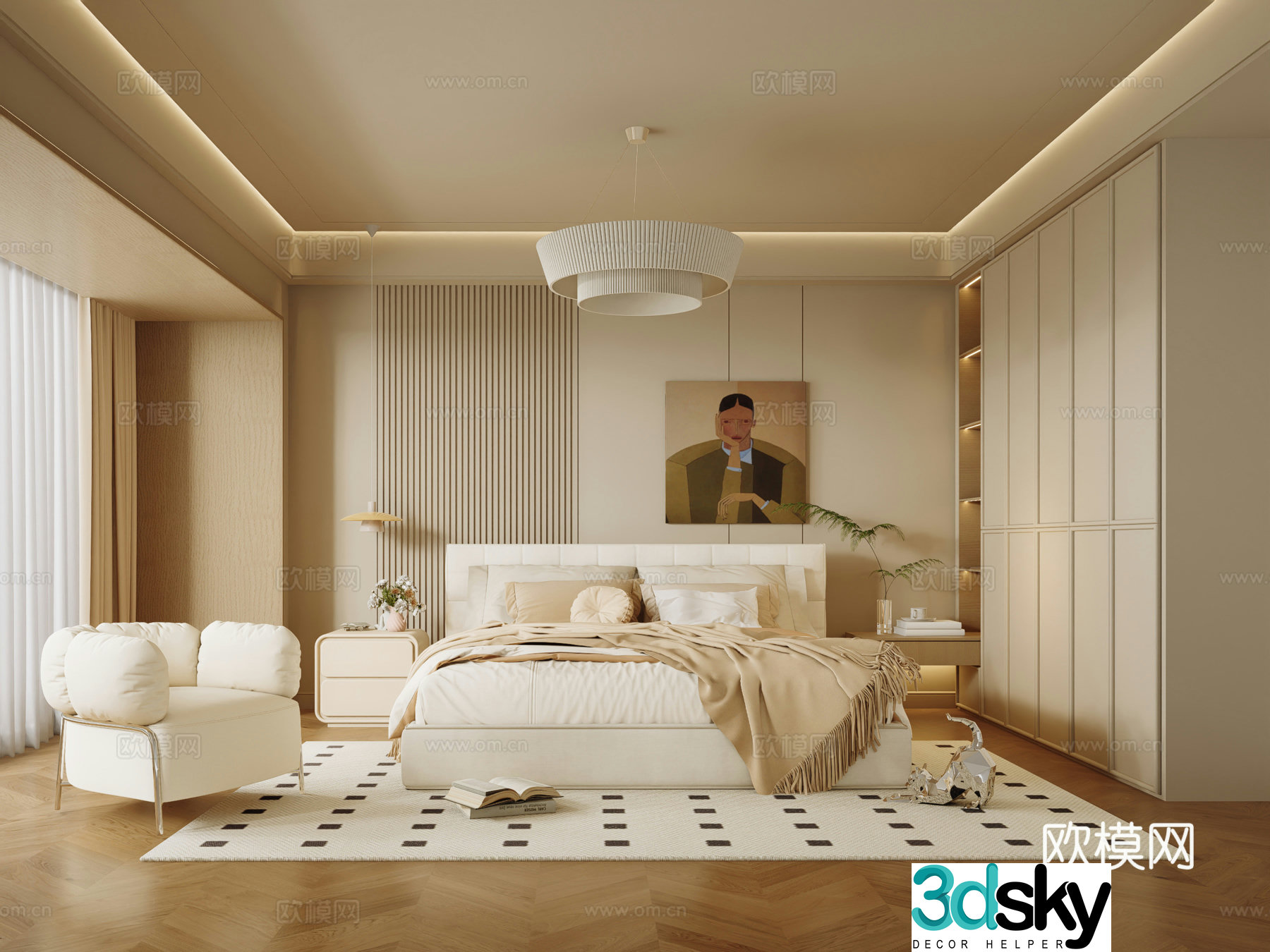 Cream home bedroom master bedroom 3d model