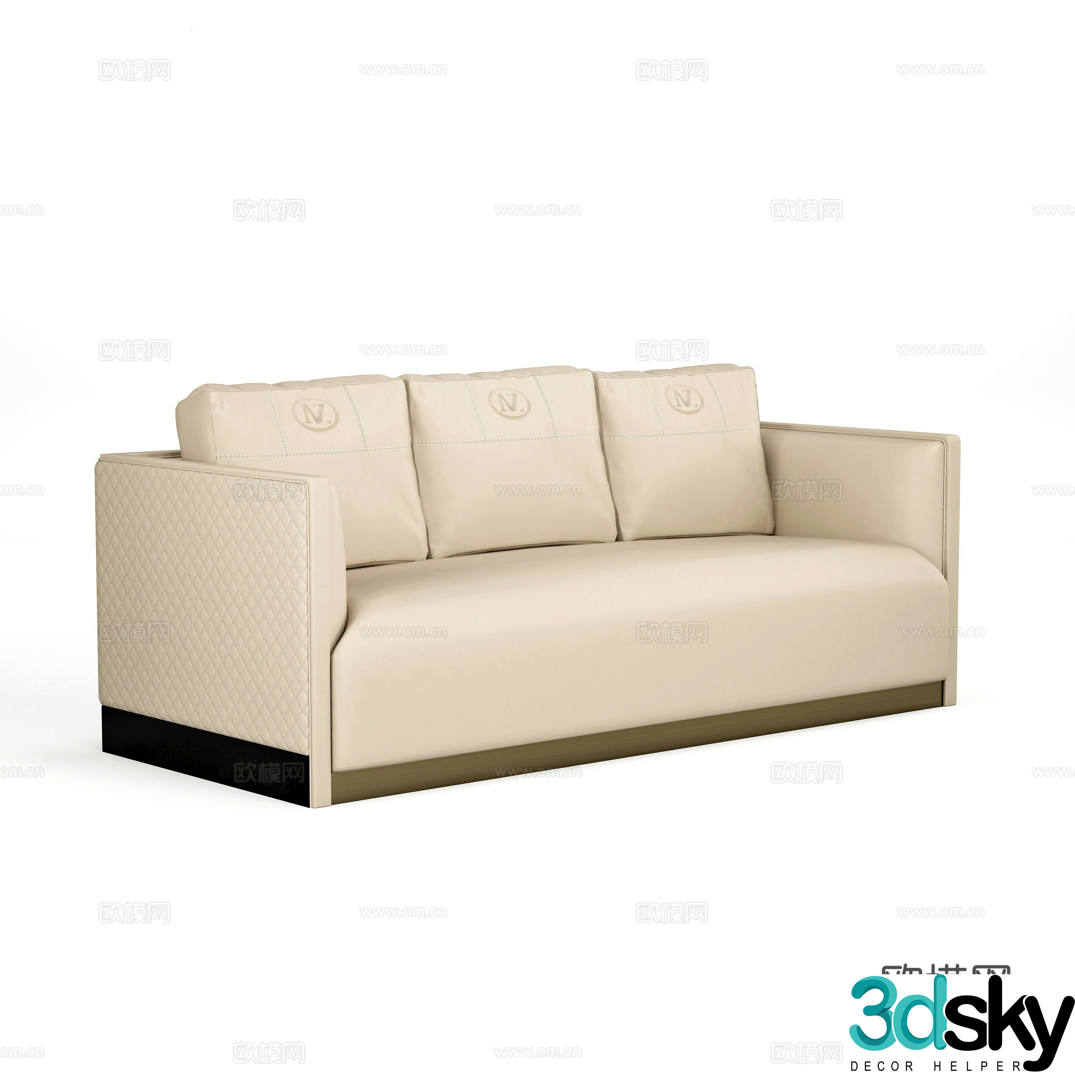Three-person sofa leather sofa 3d model
