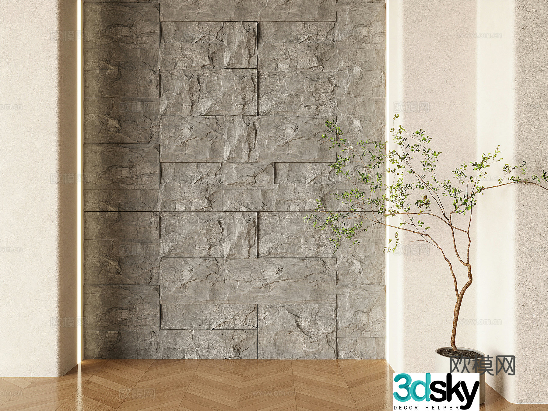 pu stone background wall rough stone rock background wall 3d model