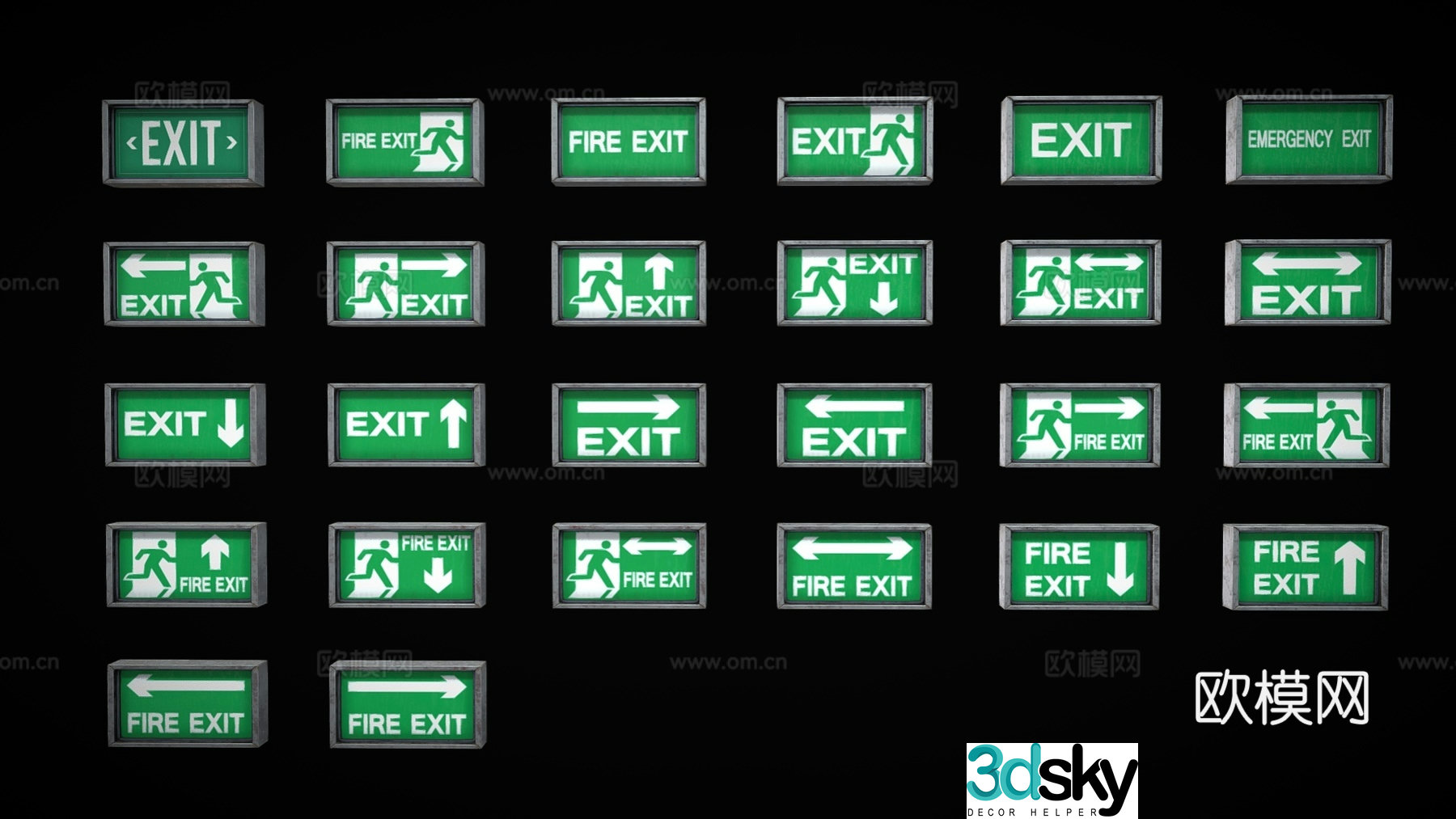 logo signage safety exit escape sign 3d model