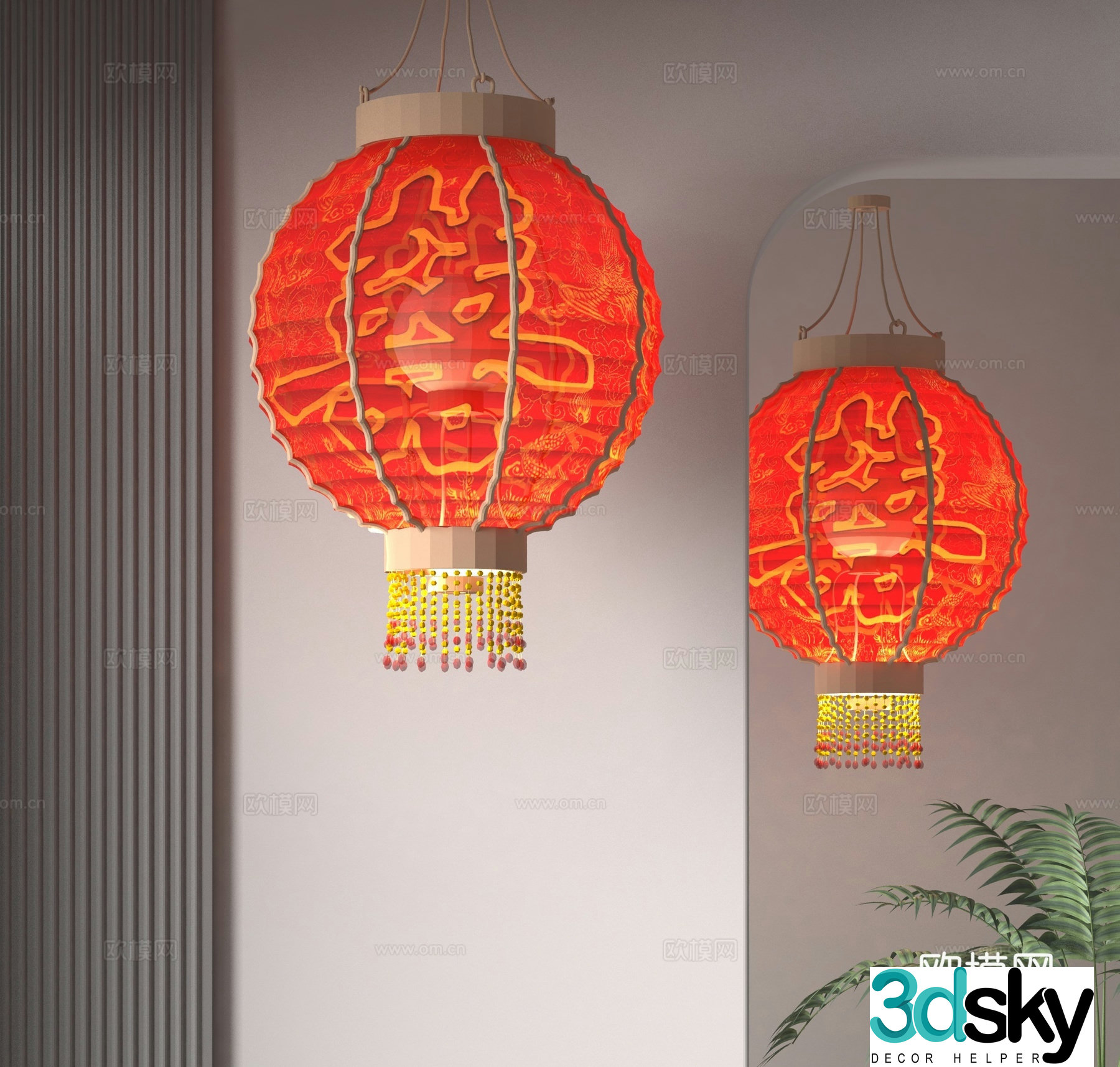 Chinese double wedding lantern 3D model