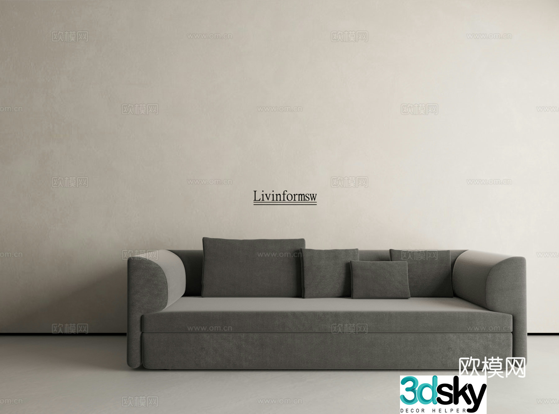 Livinforms three-person sofa straight-row sofa 3D model