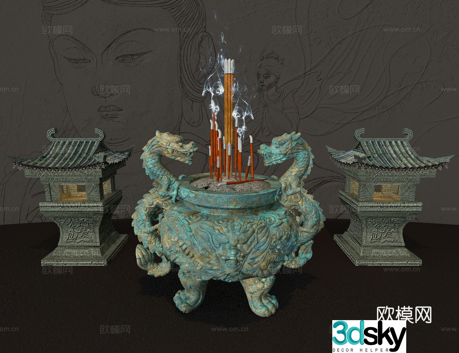 Incense Burner Round tripod 3D Model
