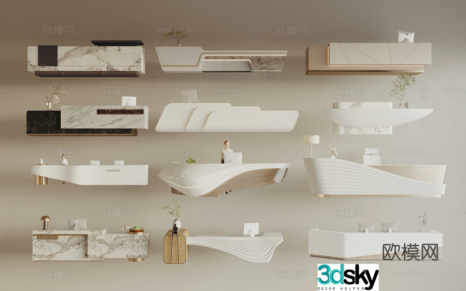 Modern front desk reception desk service desk 3D model