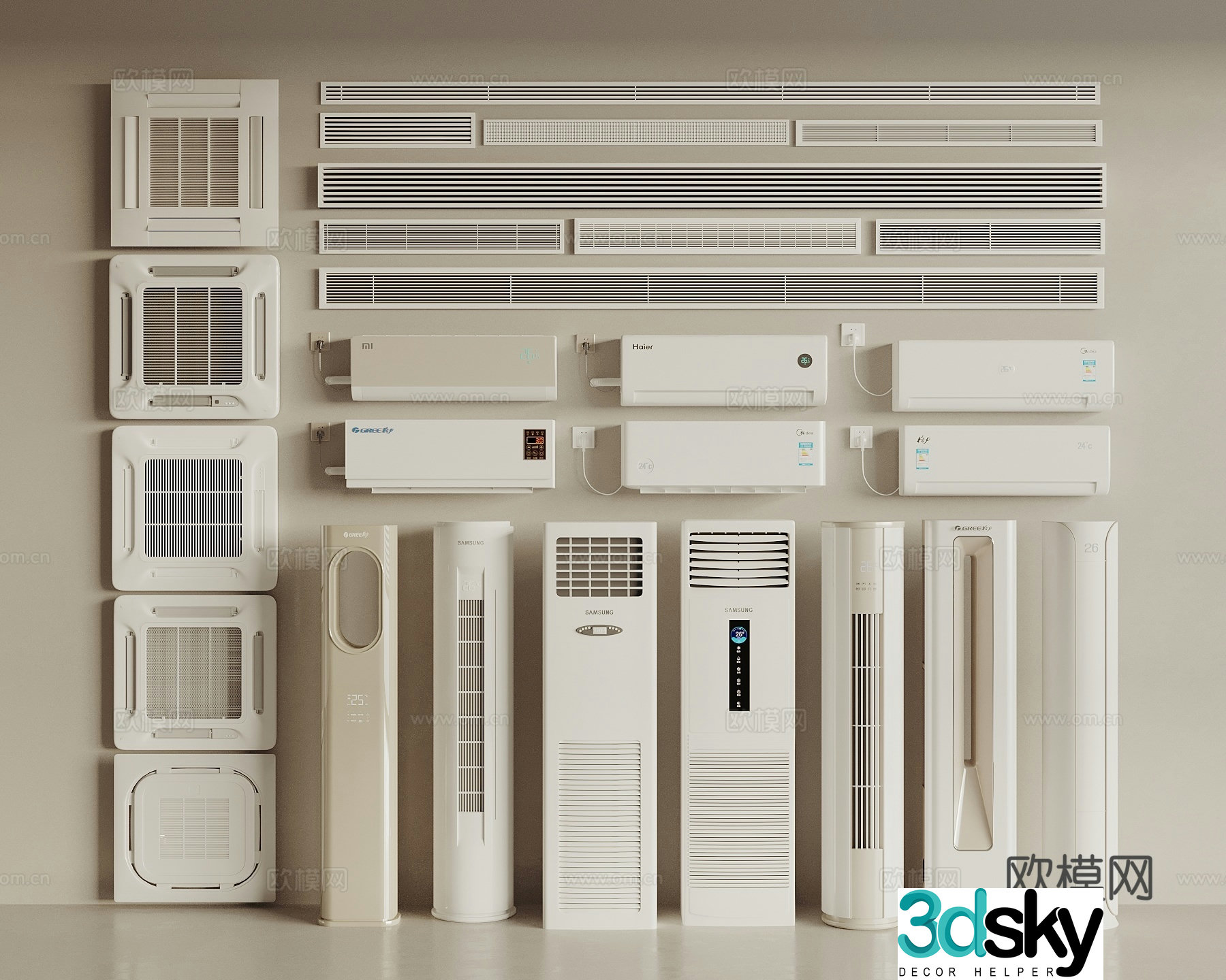 Vertical air -conditioned wall -mounted air -conditioning central air -conditioning 3D model