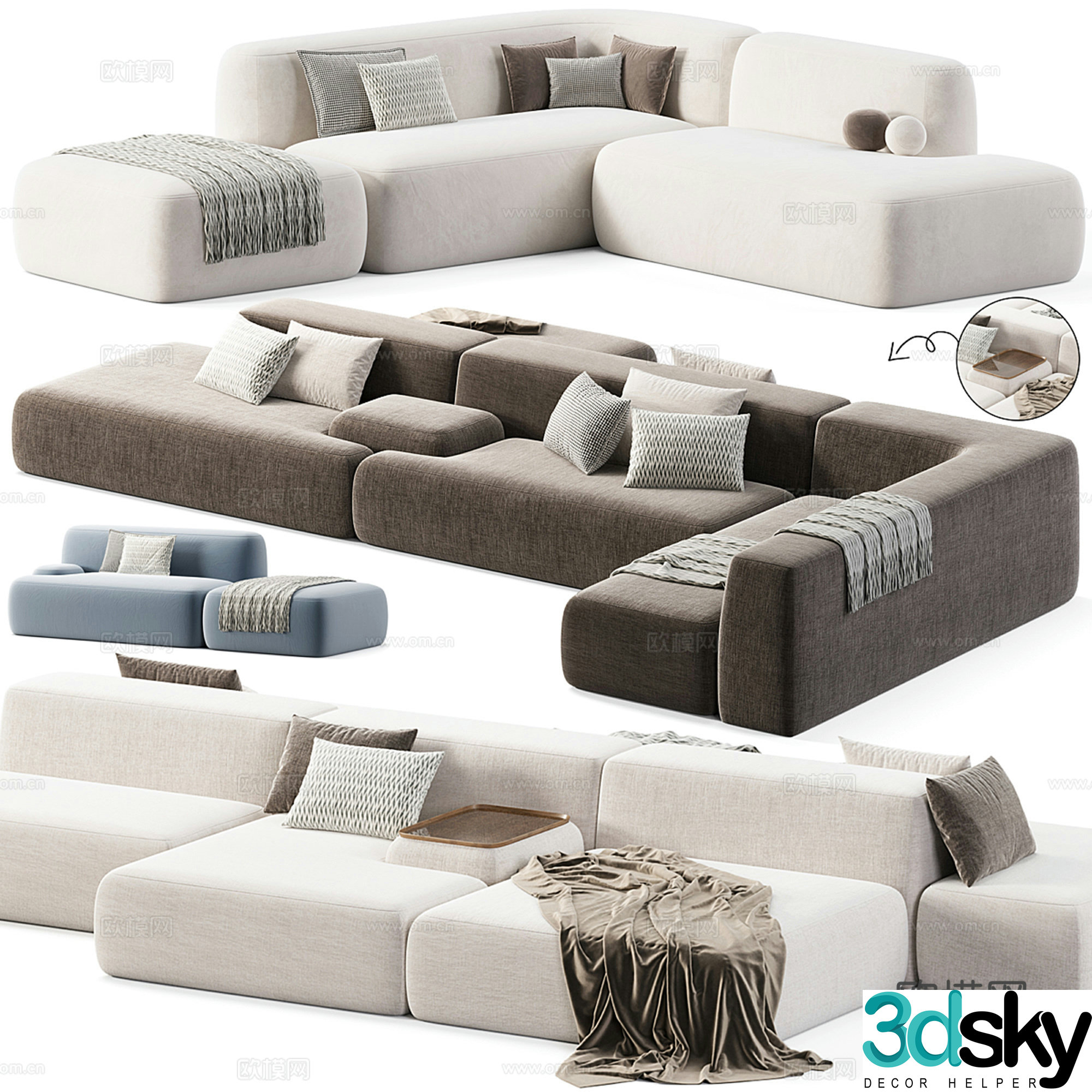Modern corner sofa multiplayer sofa 3D model
