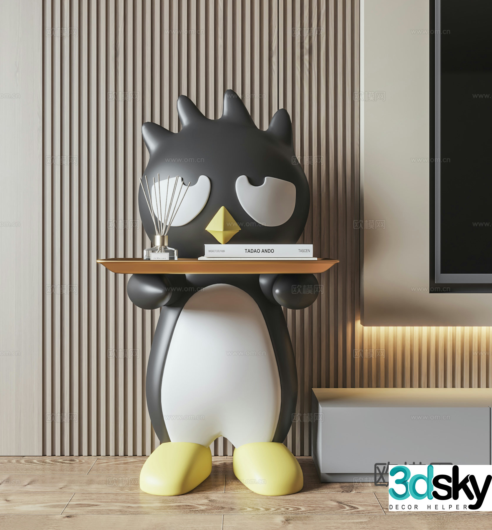 Penguin sculpture trendy toy doll cartoon ornament 3D model