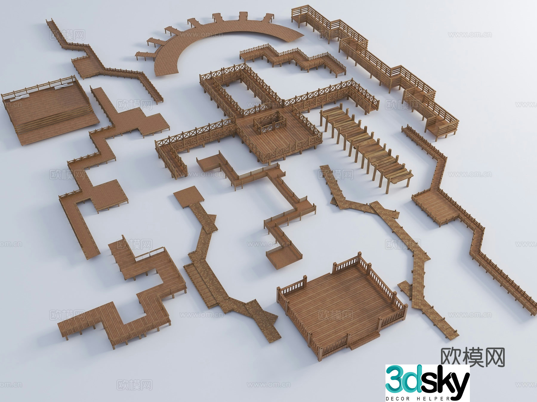Wooden platform hydrophilic platform observation deck wooden plank road 3D model