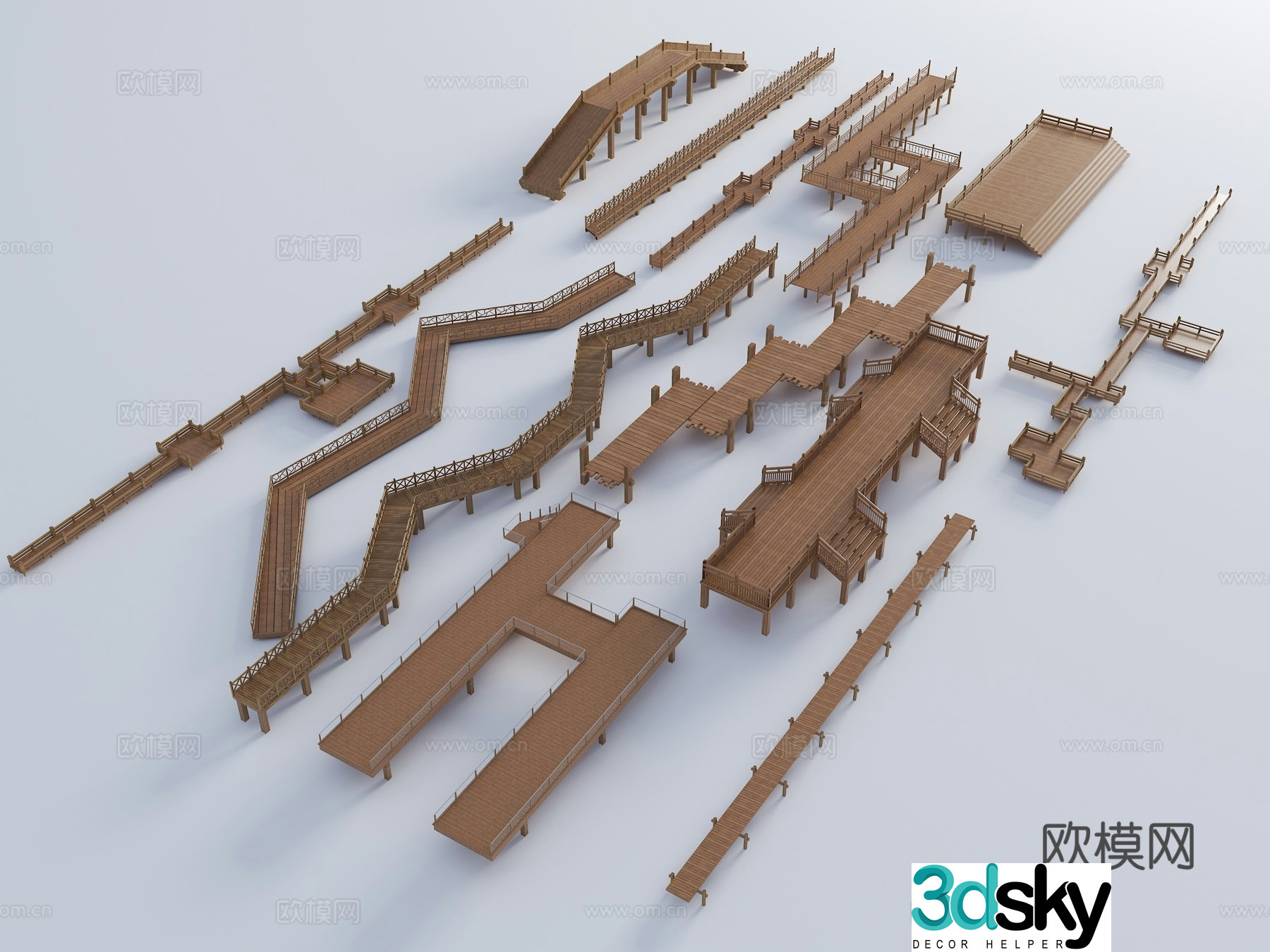 Modern wooden platform hydrophilic platform viewing platform rest platform wooden plank road landscape trestle 3D model