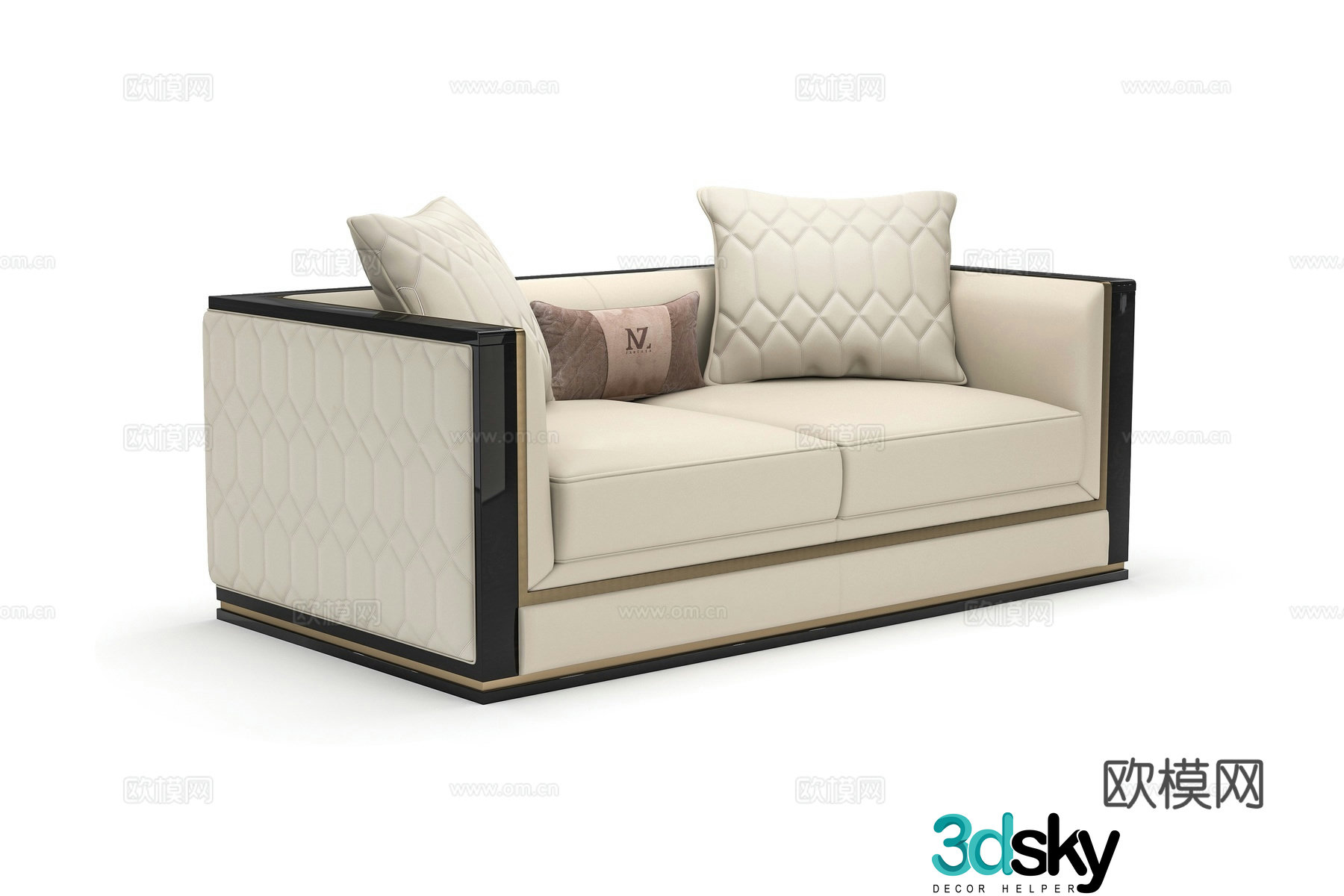Double sofa leather sofa 3d model