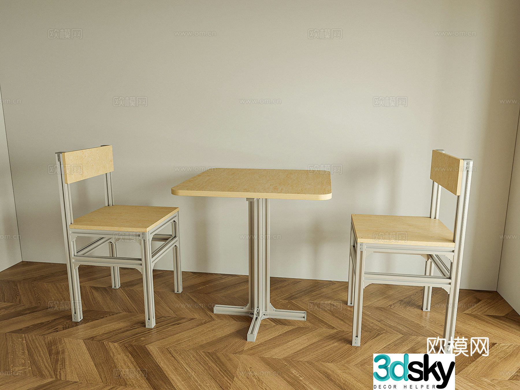 Modern aluminum profile table and chair dining table and chair 3d model