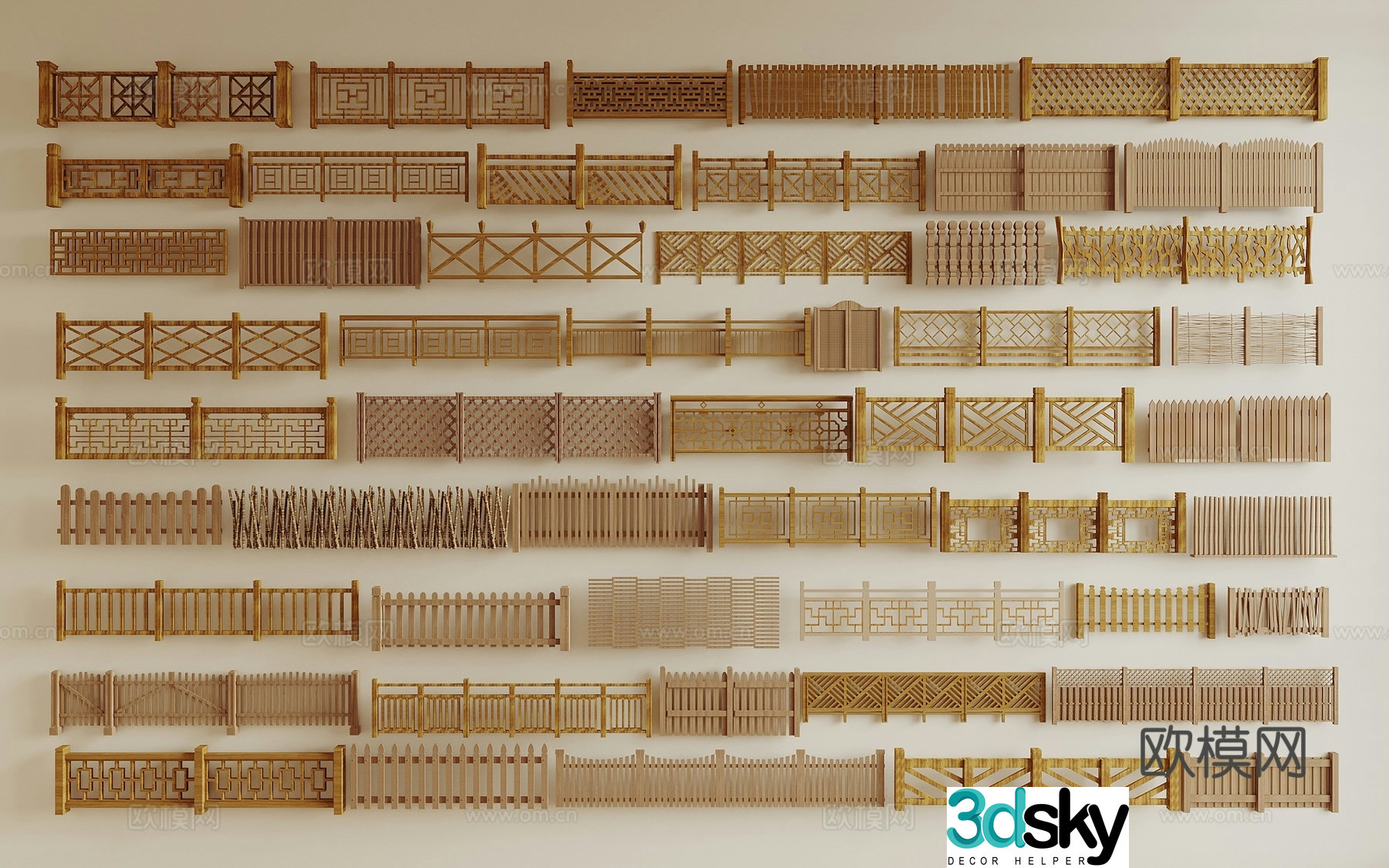 New Chinese fence guardrail bamboo fence 3d model