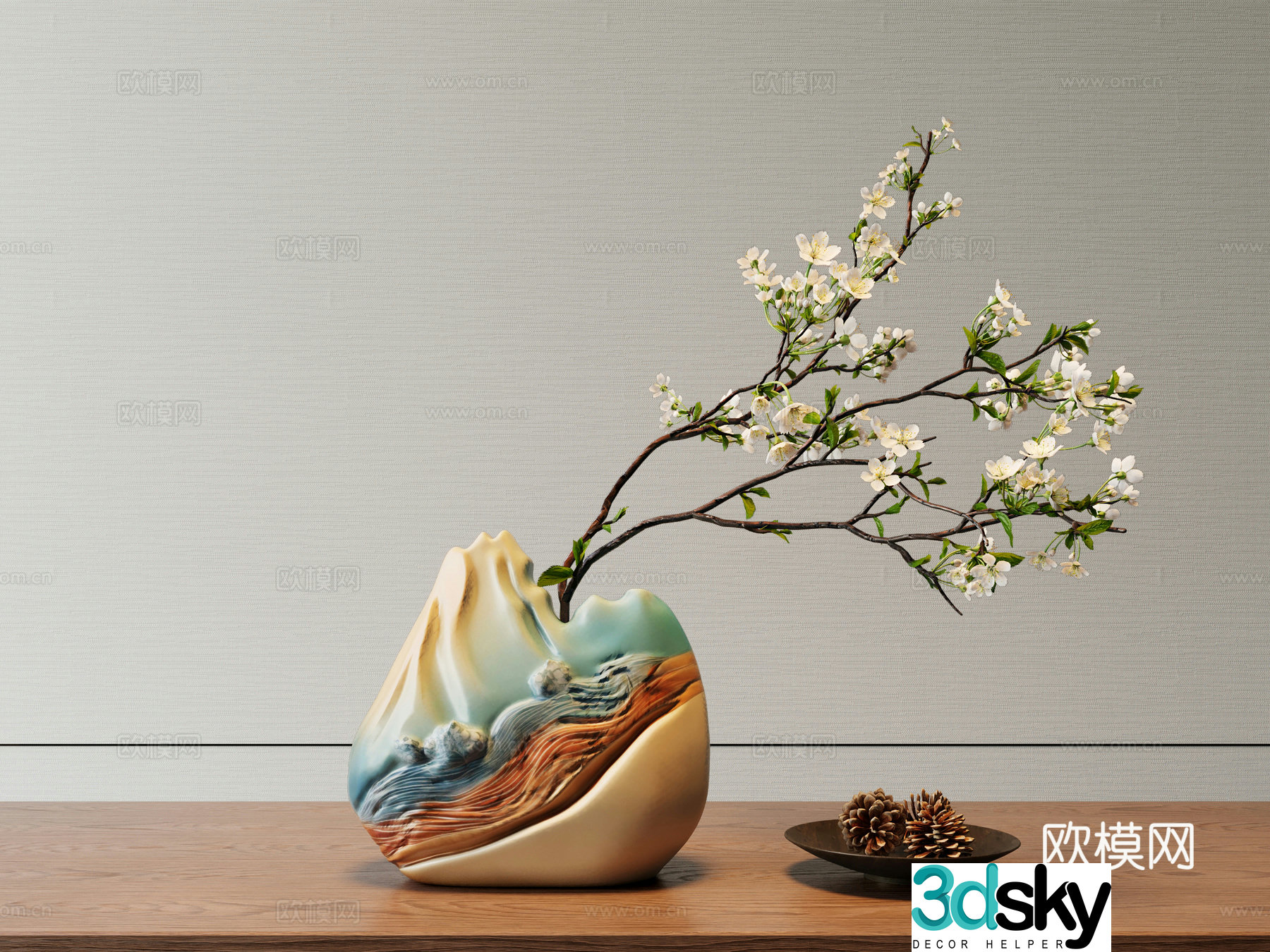 New Chinese -style flower bottle flower art flower flower arrangement 3D model