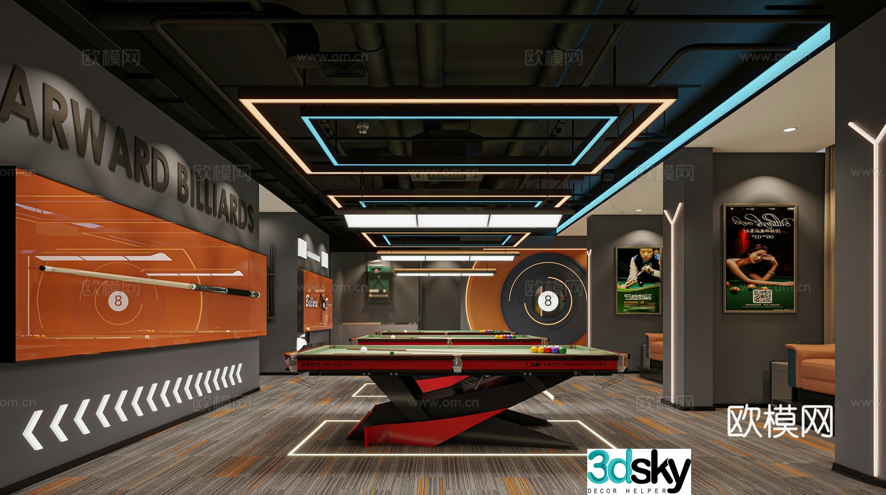 Modern Billiard Hall 3D model