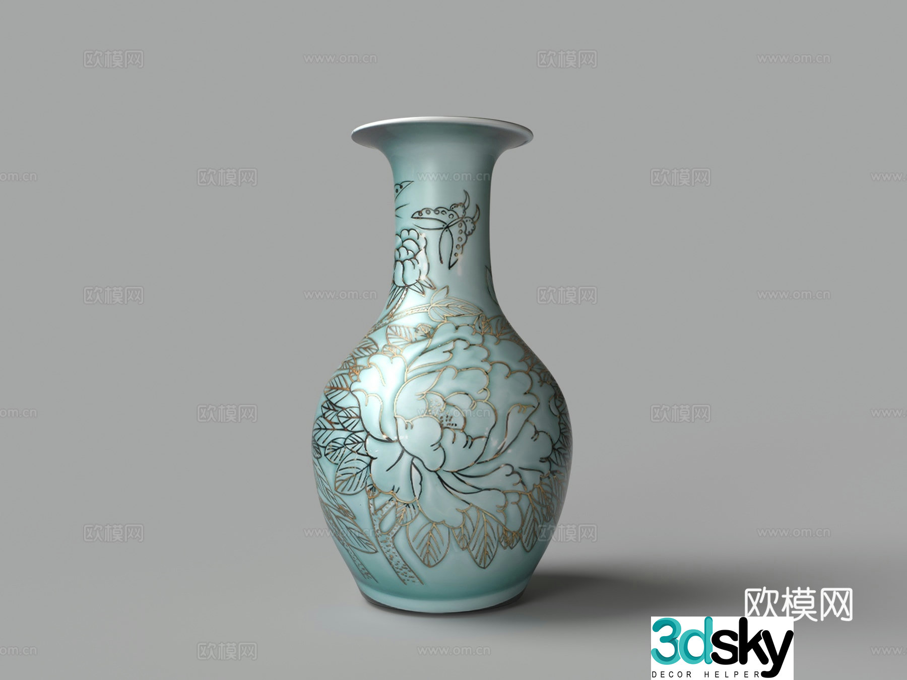 Chinese blue and white porcelain waist vase vase 3D model