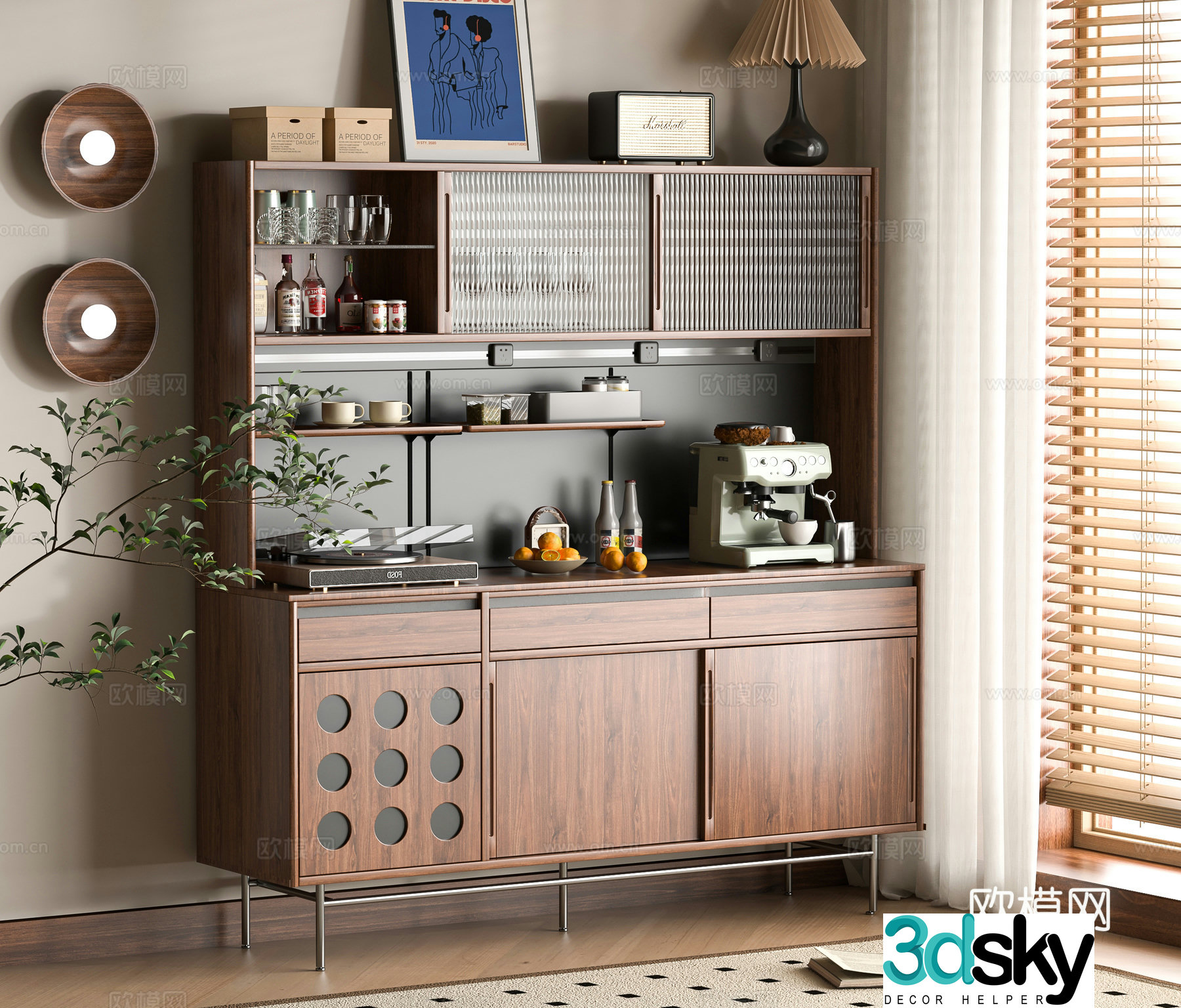 Middle -aged Wind Counter Cabinet 3D Model