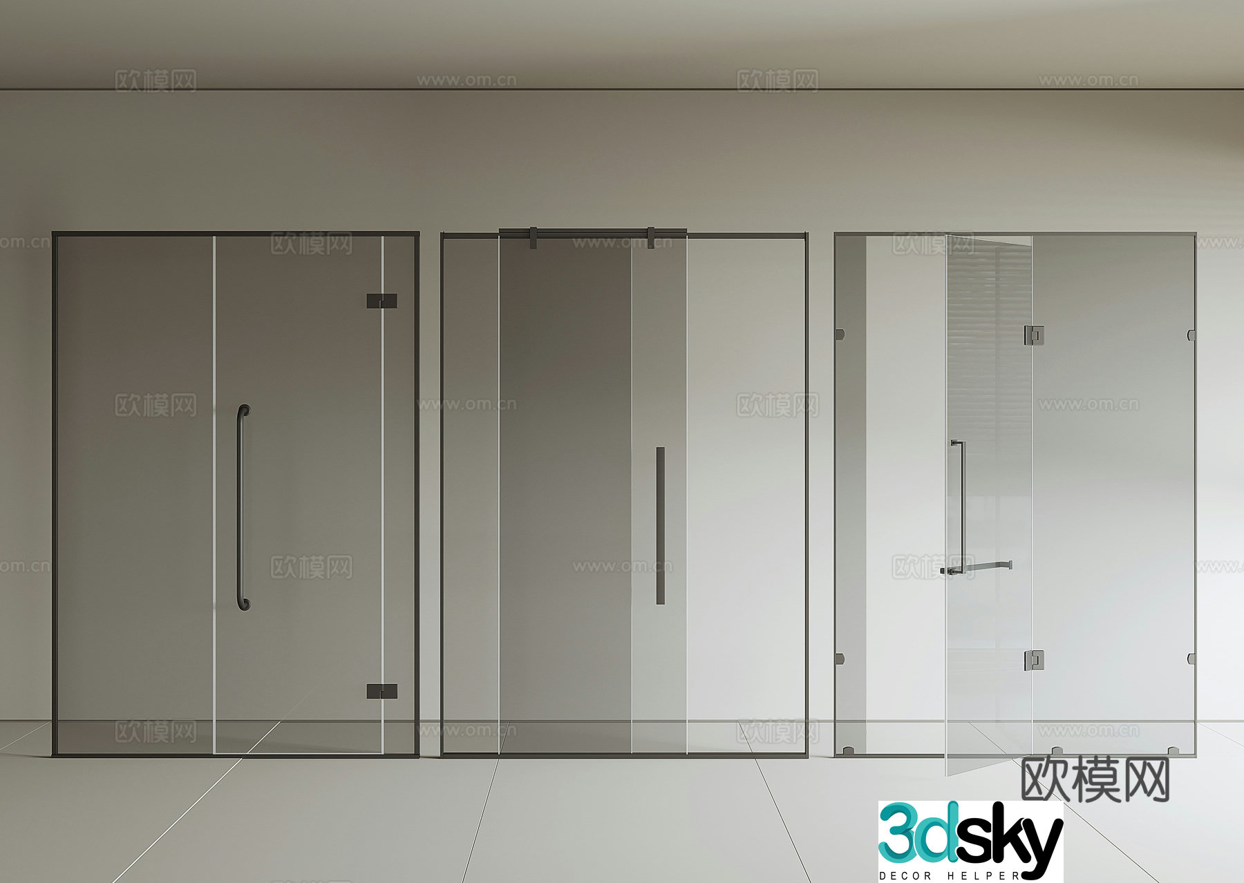 Bathroom sliding door glass door 3d model