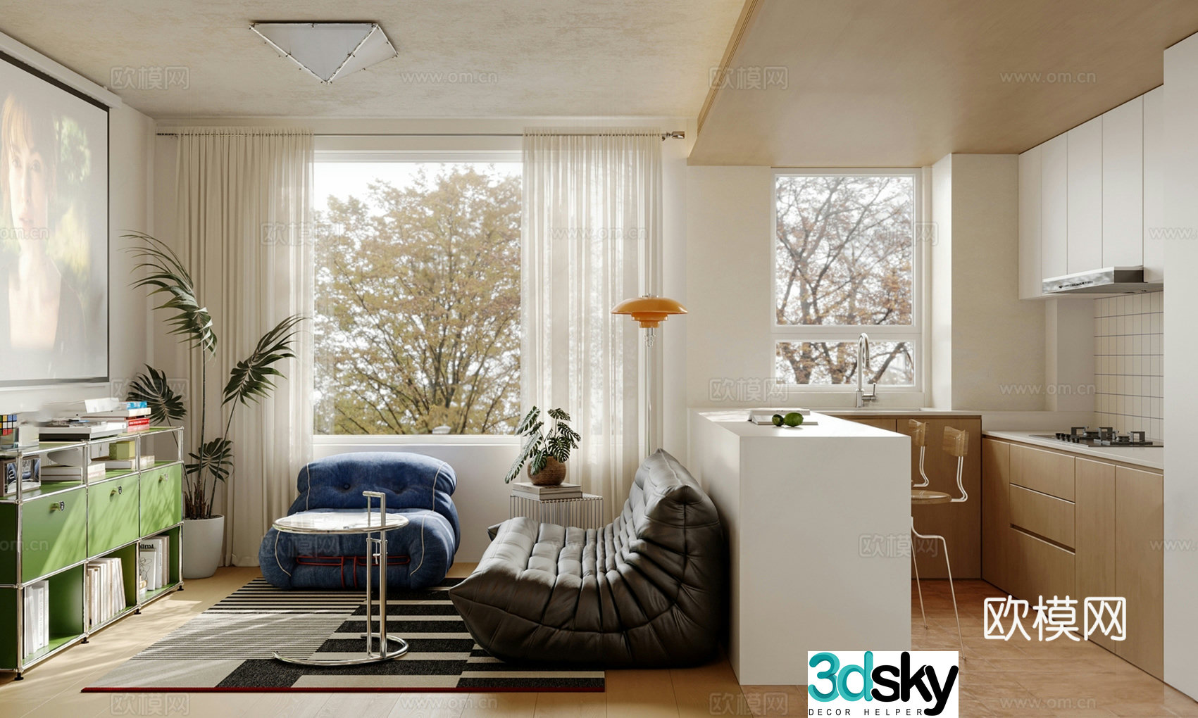 Modern apartment Bauhaus living room 3d model