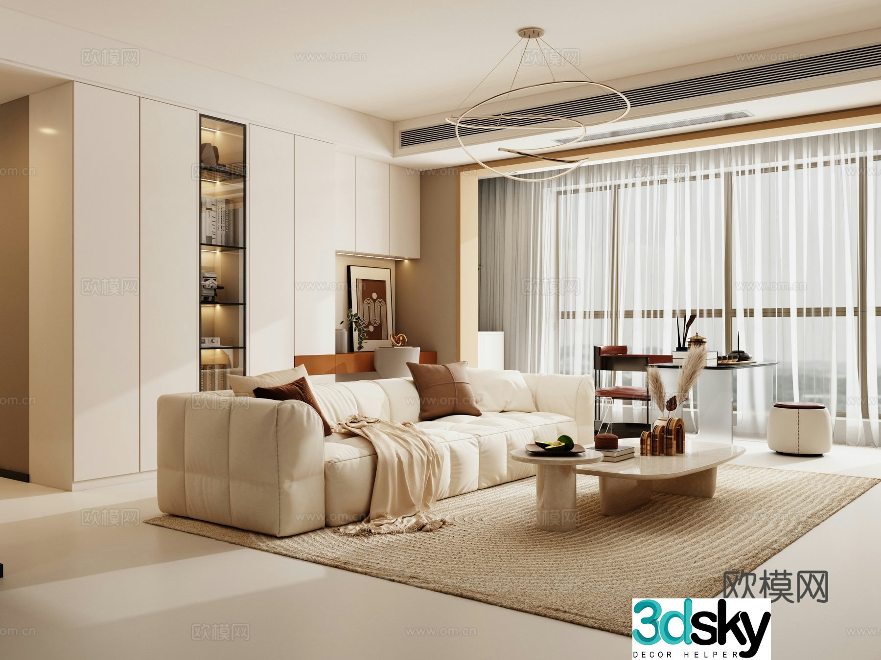 Creamy living room 3d model