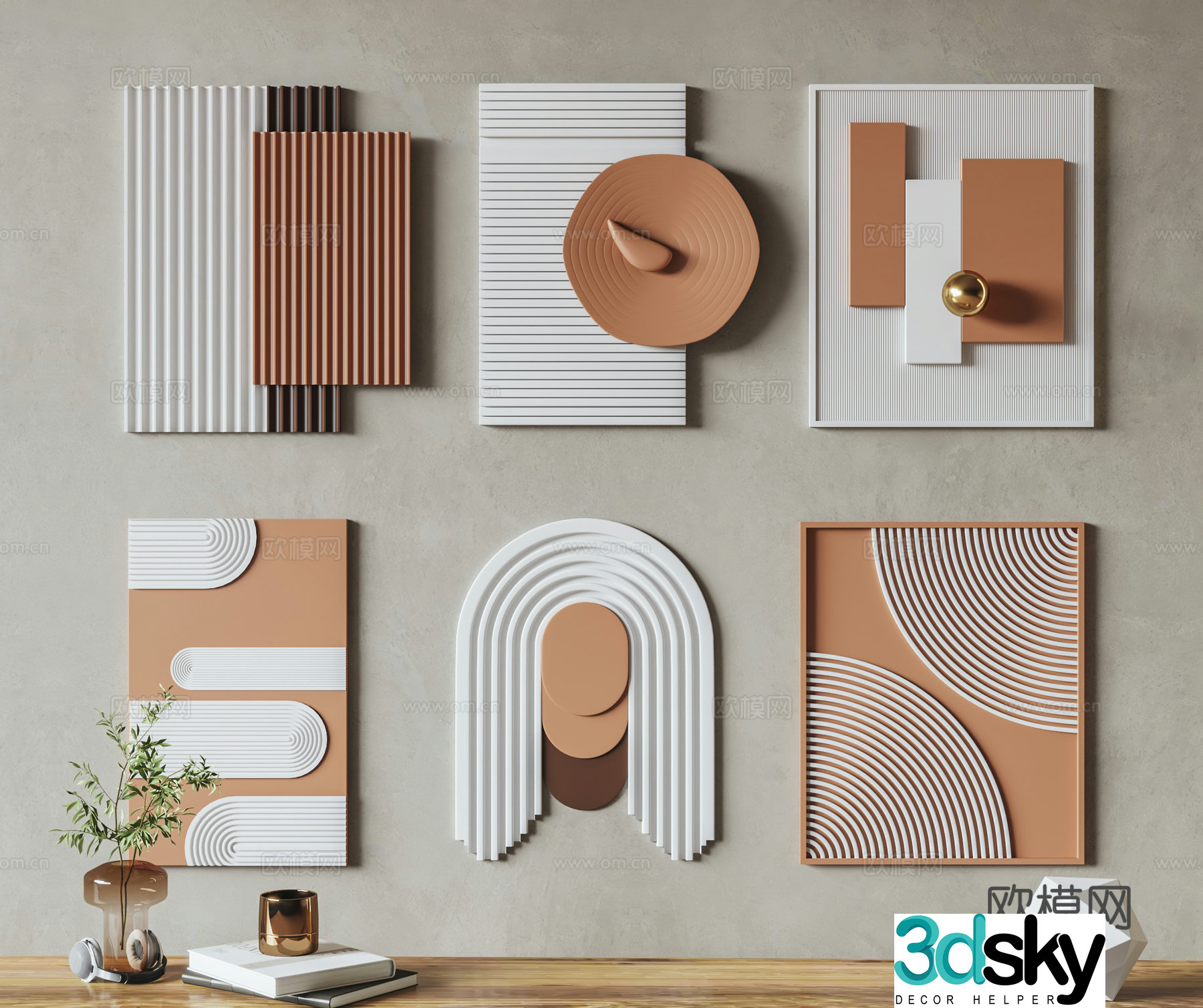 Cream style wall decoration art hanging 3d model