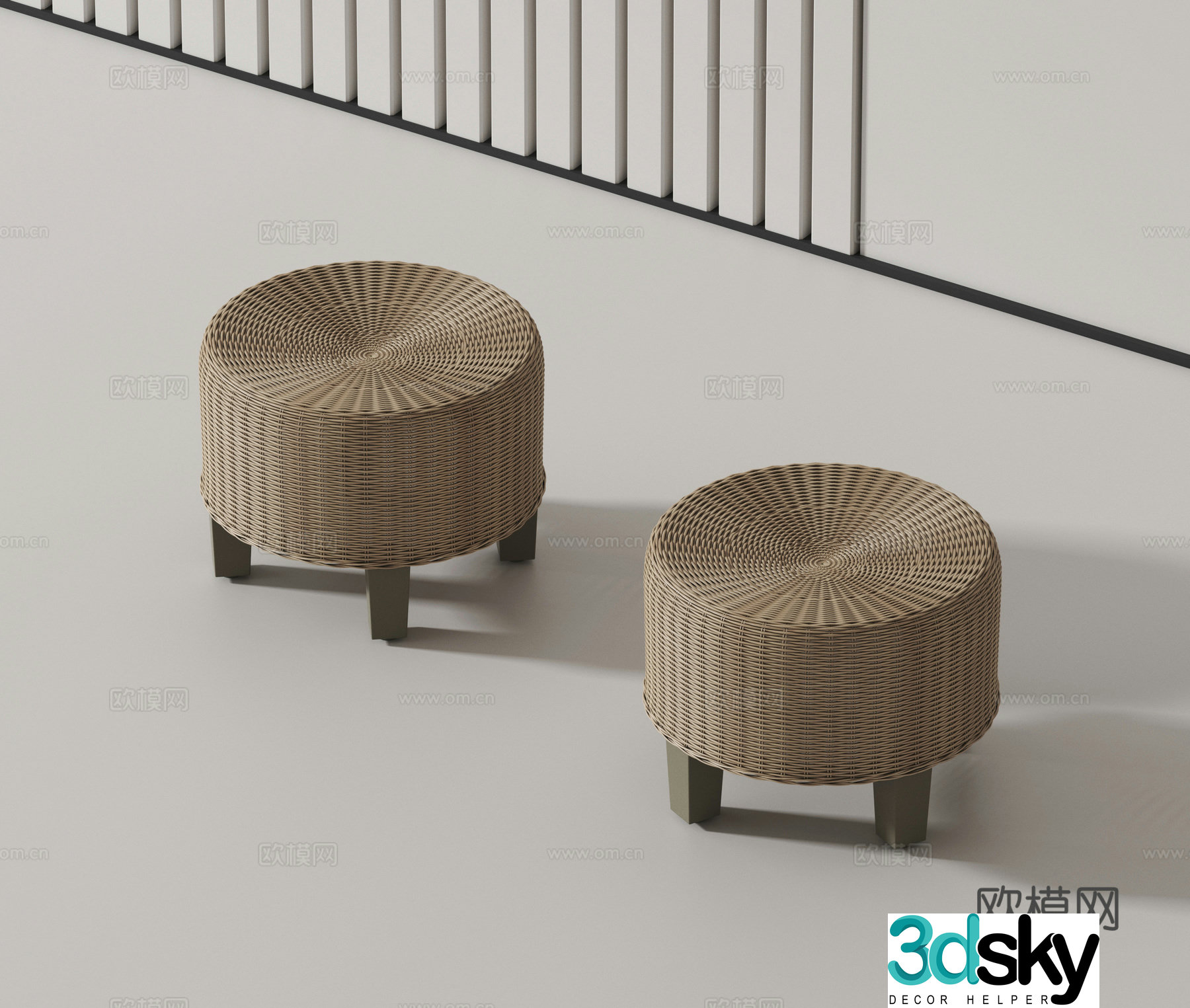 Rattan stool round stool dwarf stool 3D model
