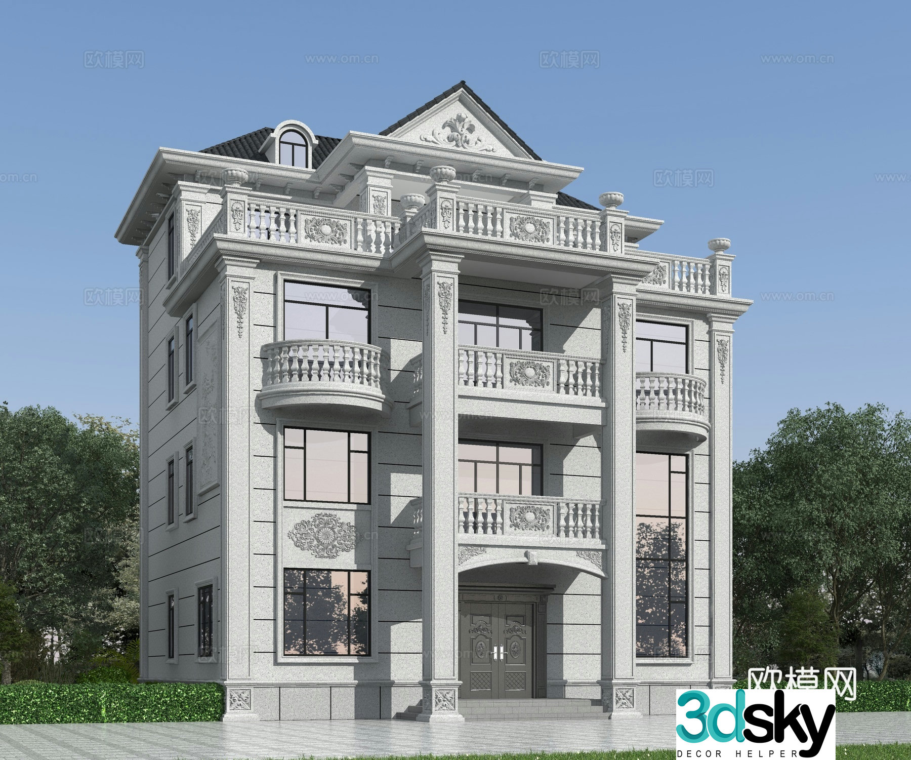 European -style single -family villa appearance 3D model