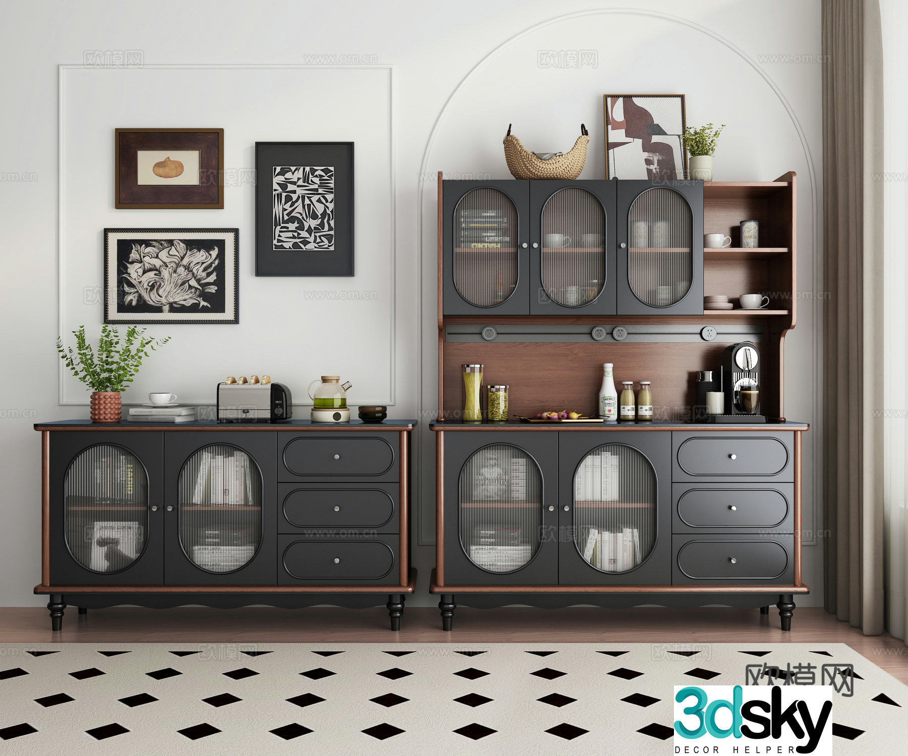 Middle -aged Wind Counter Cabinet 3D Model