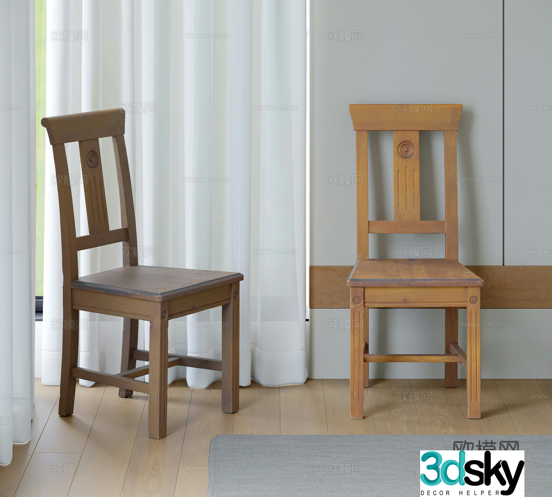 Retro solid wood chair 3d model