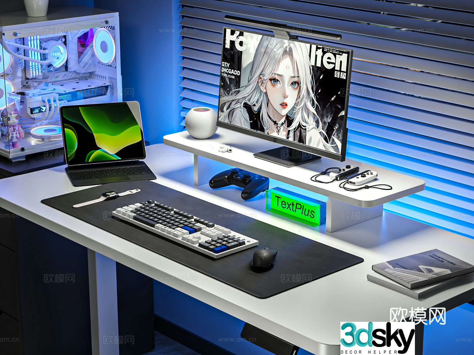 Modern computer device mouse keyboard display 3D model