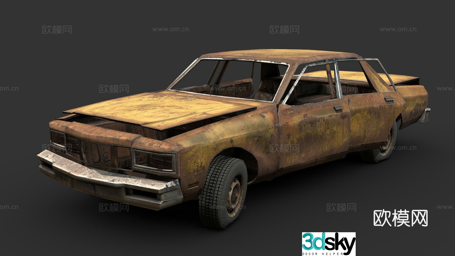 dilapidated old sedan 3d model