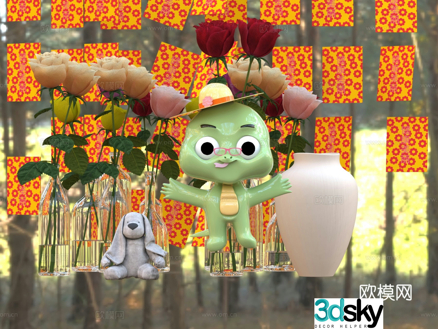 Spring Festival cartoon snake beauty 3d model