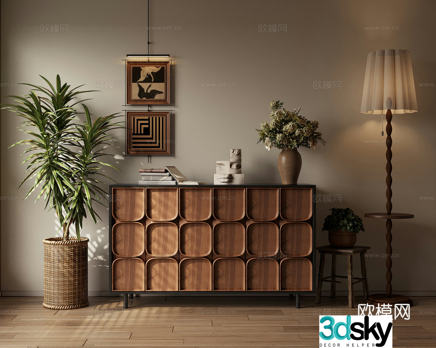 Middle -aged Wind Xuanguan Cabinet 3D model
