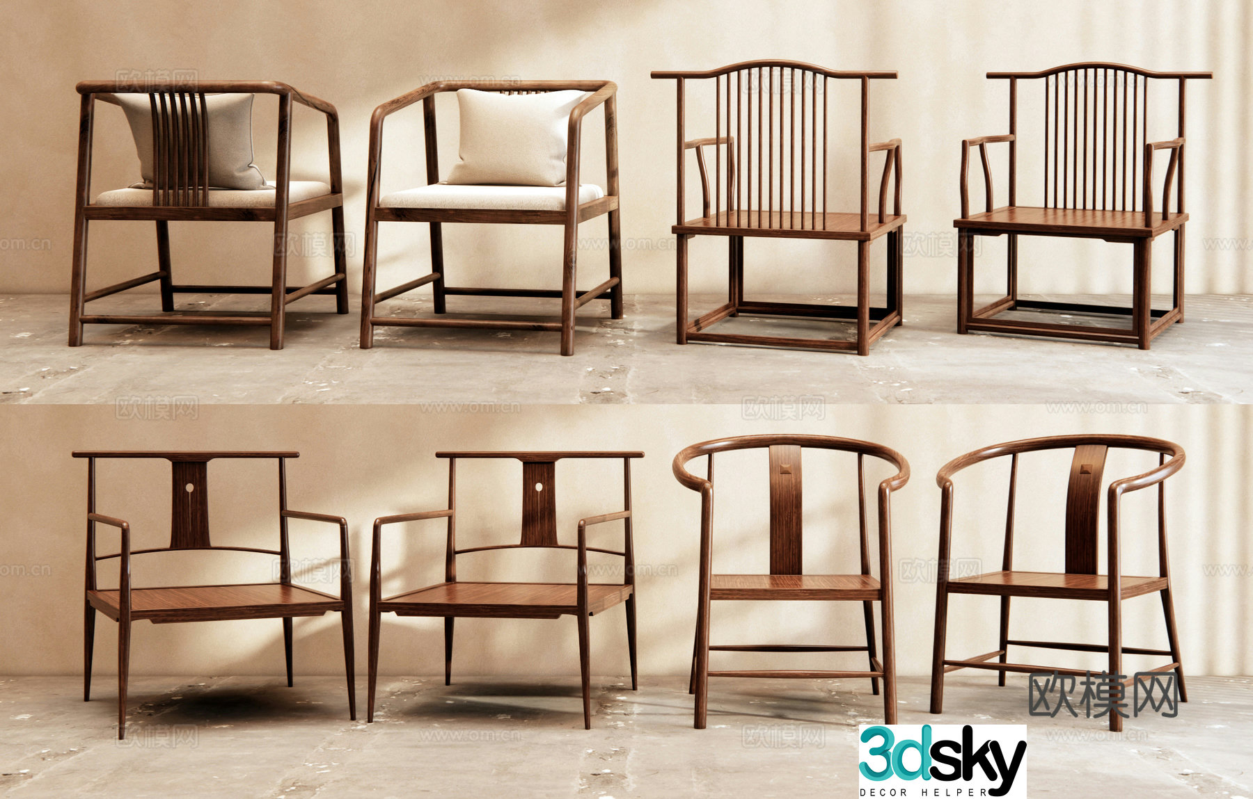 New Chinese -style casual chair circle chair tea chair 3D model