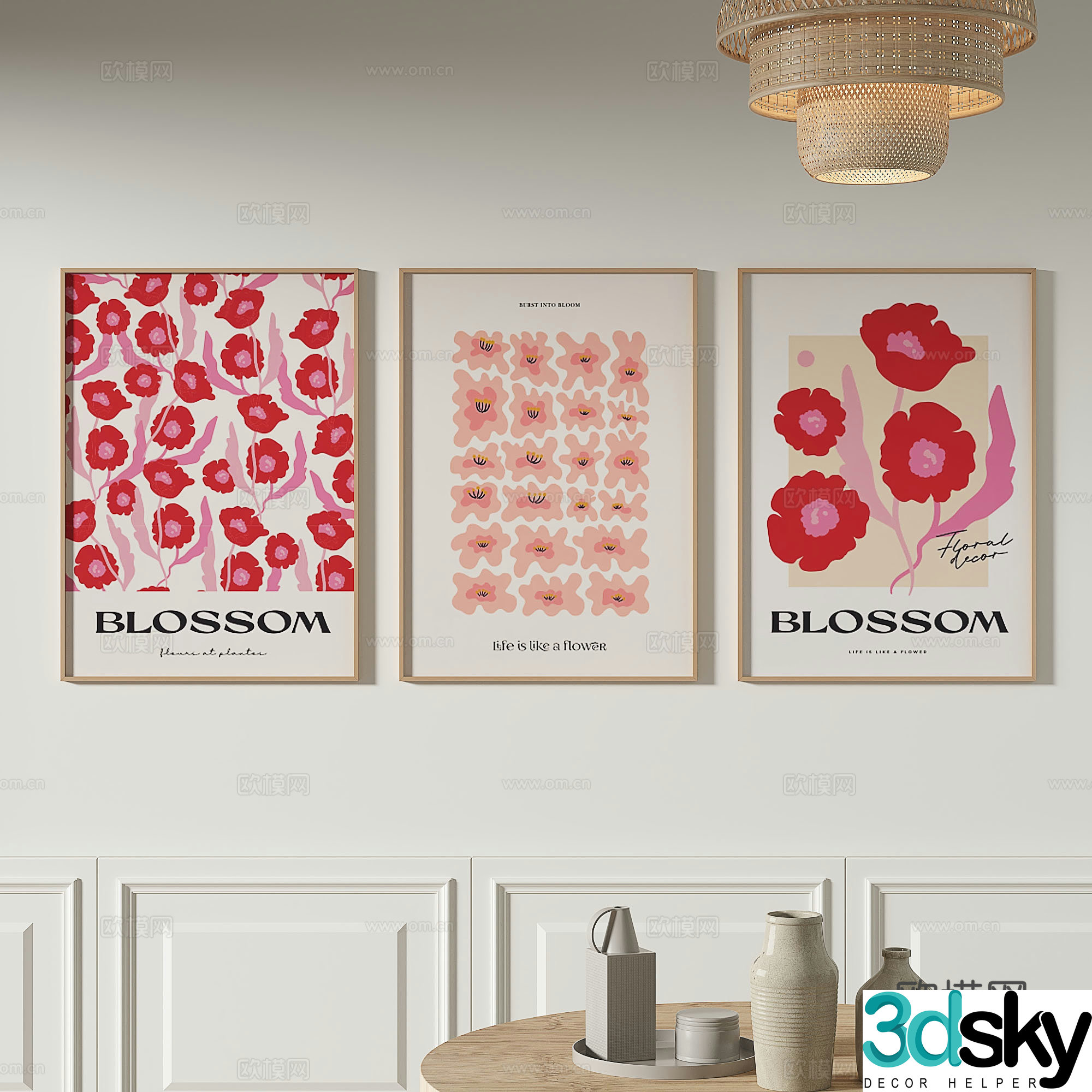 Modern flower painting decorative painting 3d model