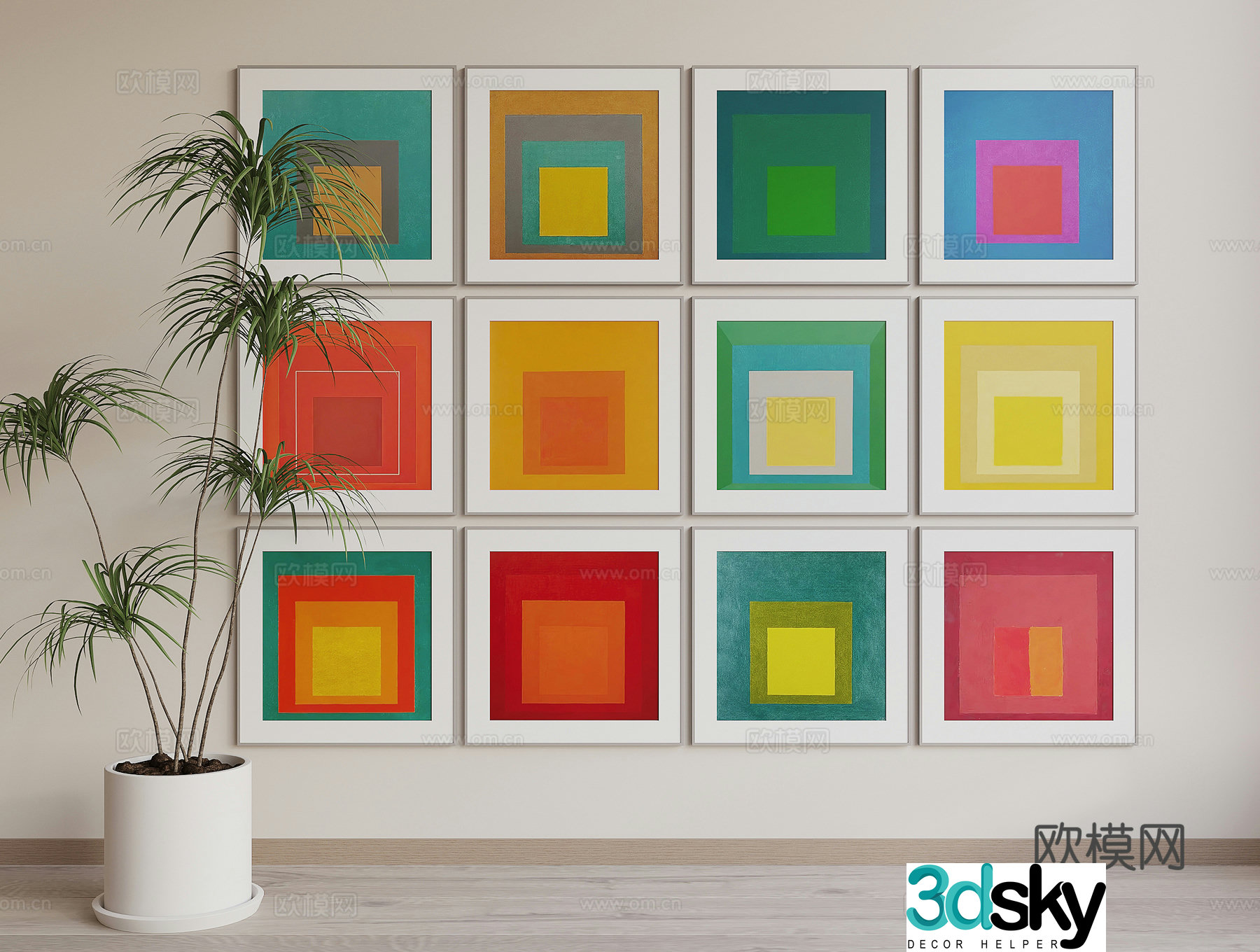 Modern art hanging paintings decorative painting 3d model