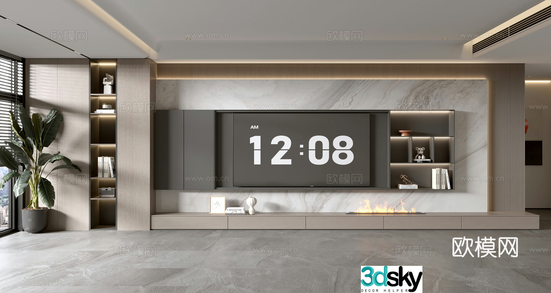 Modern TV background wall 3d model