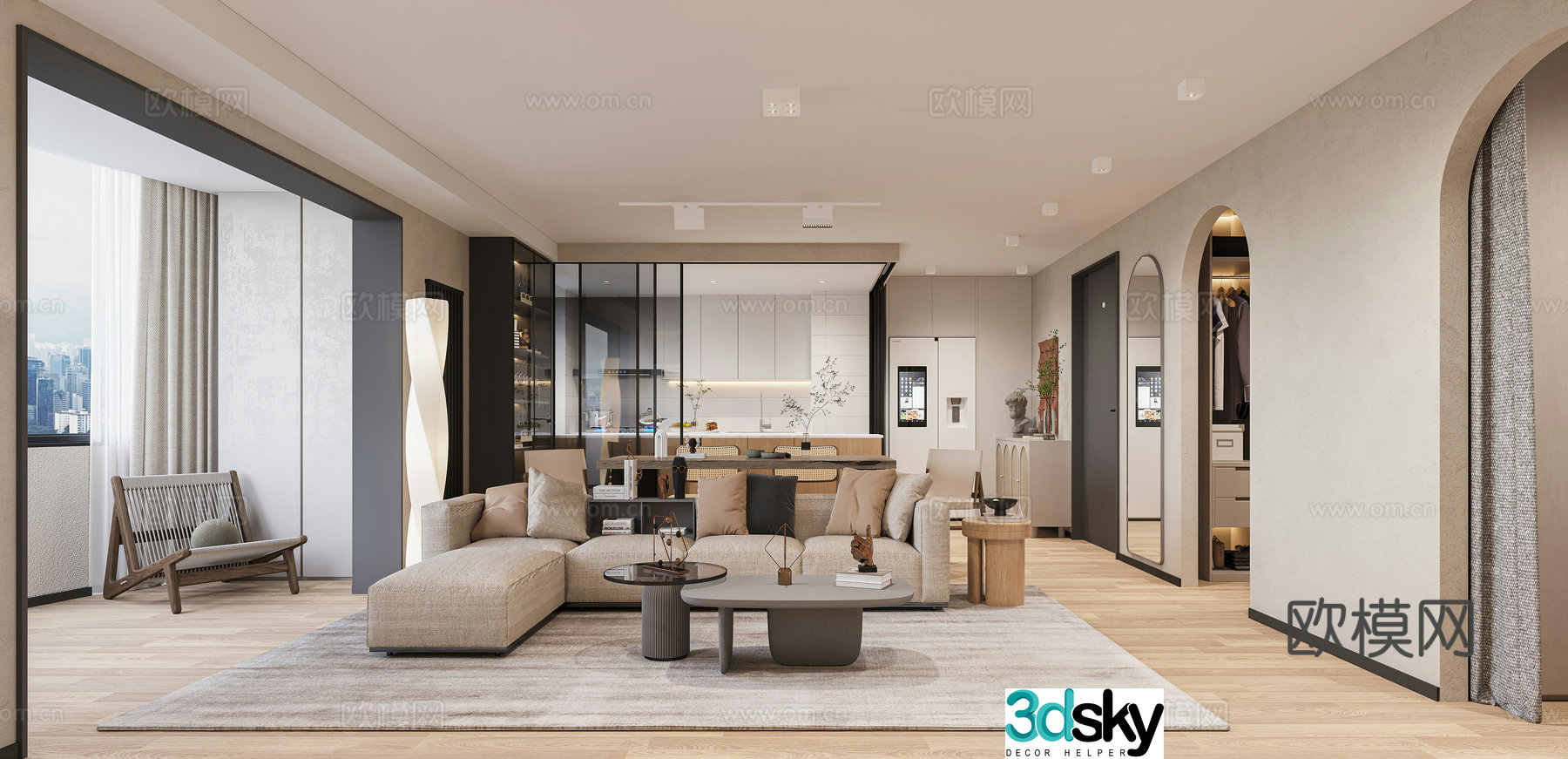 Modern living and dining room 3d model