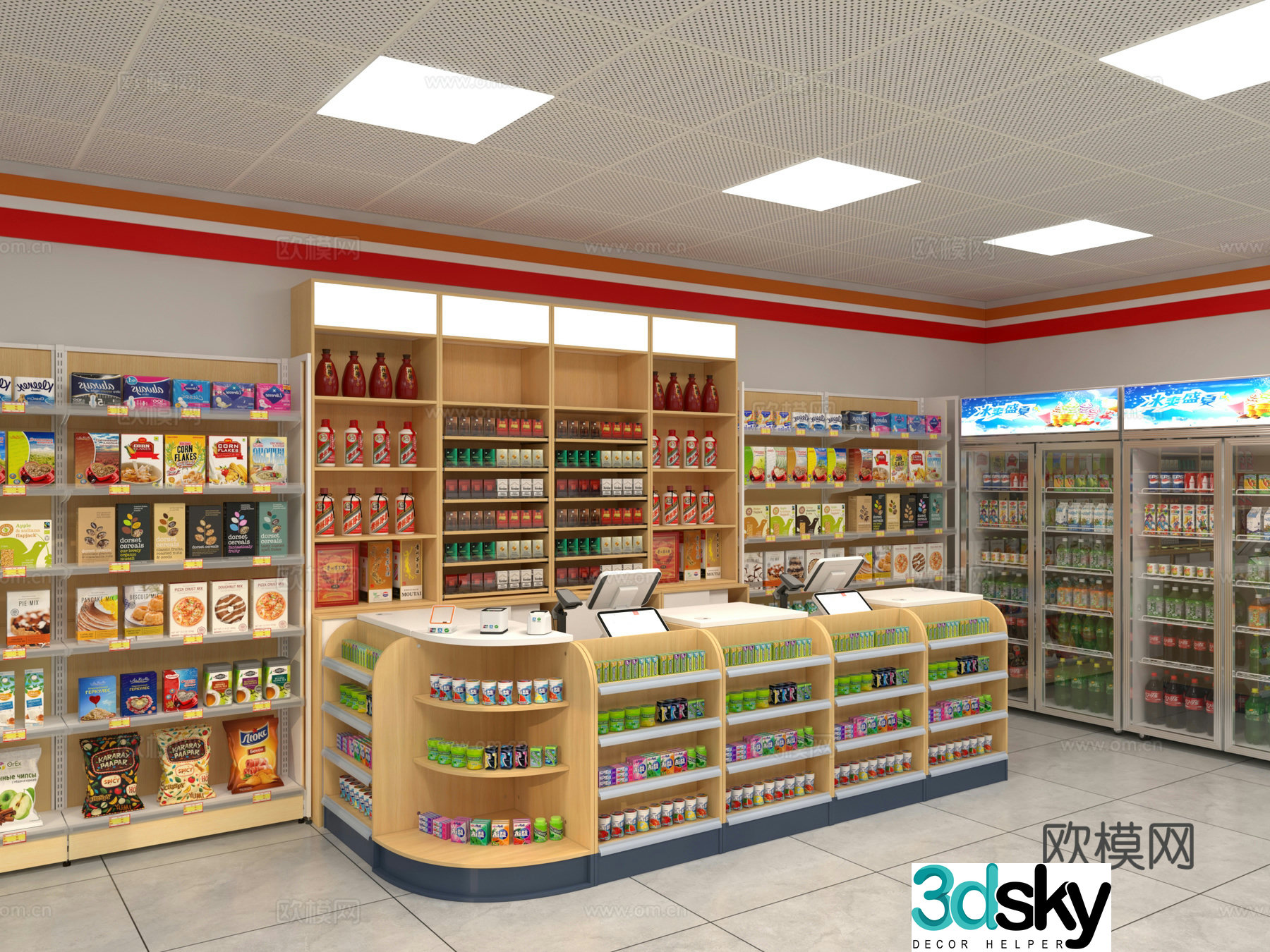 Modern convenience store supermarket 3d model