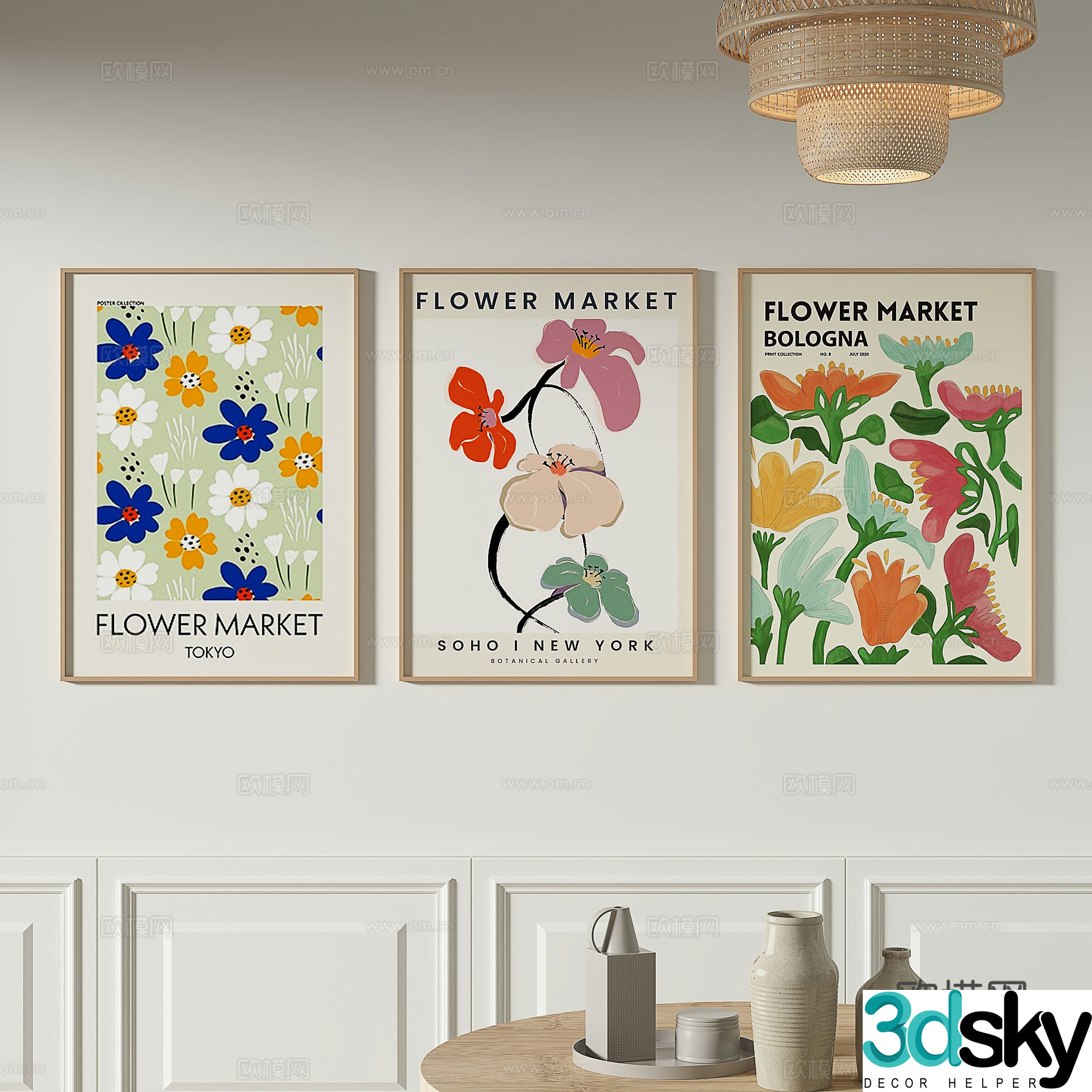 Modern flower painting decorative painting 3d model